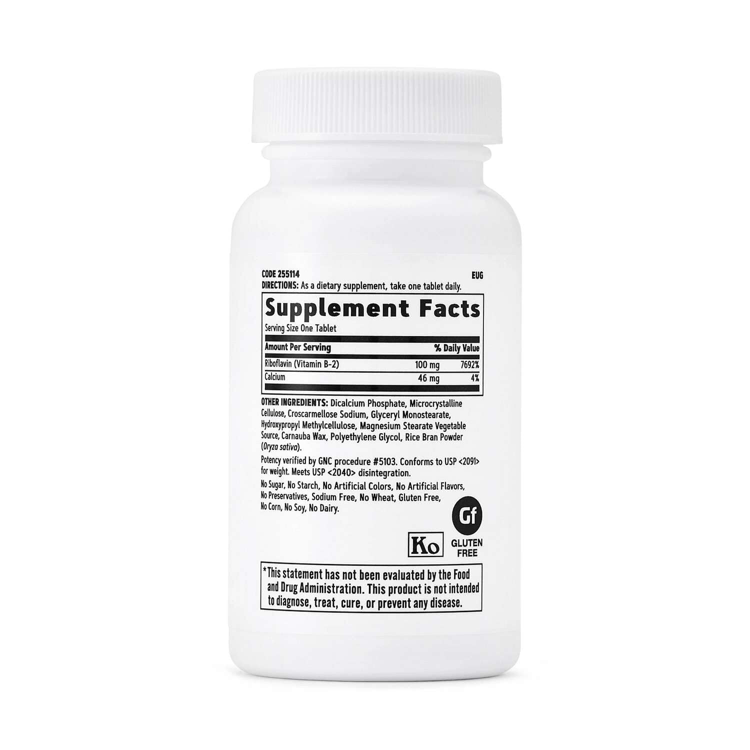 GNC Vitamin B-2 tablets side view showing label details