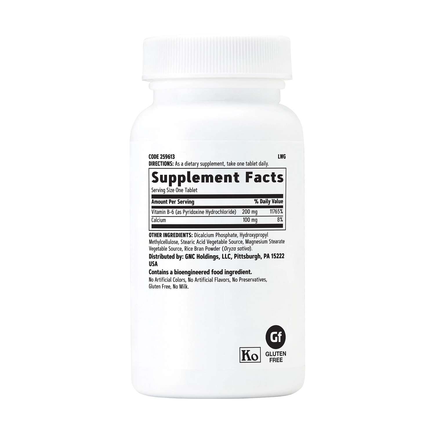 GNC Vitamin B-6 Timed-Release Tablets side view showing tablet count