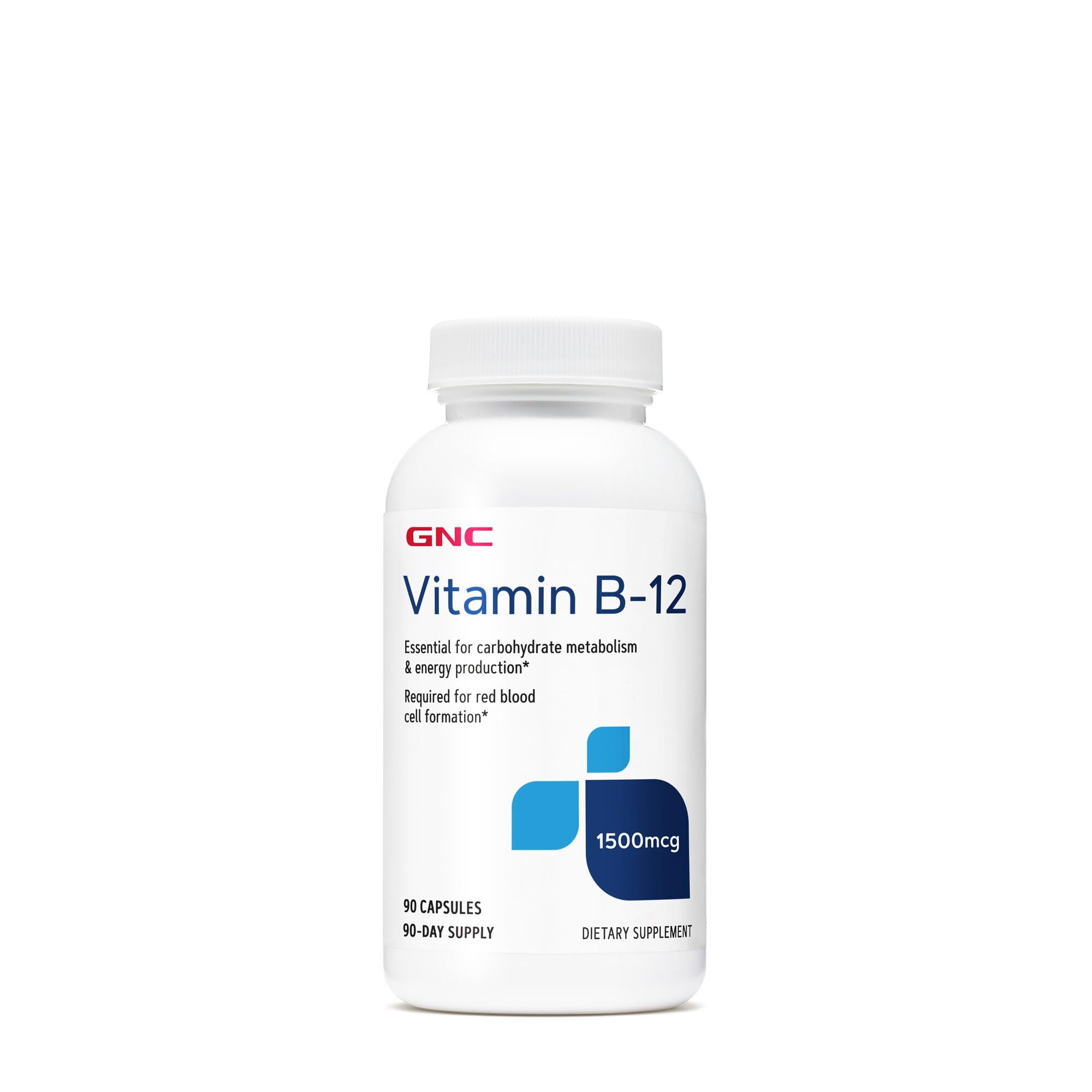 GNC Vitamin B12 Capsules bottle front view with 90 capsules