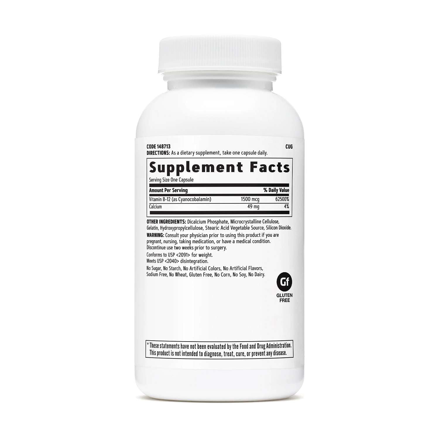 GNC Vitamin B12 Capsules showing the side label with ingredients