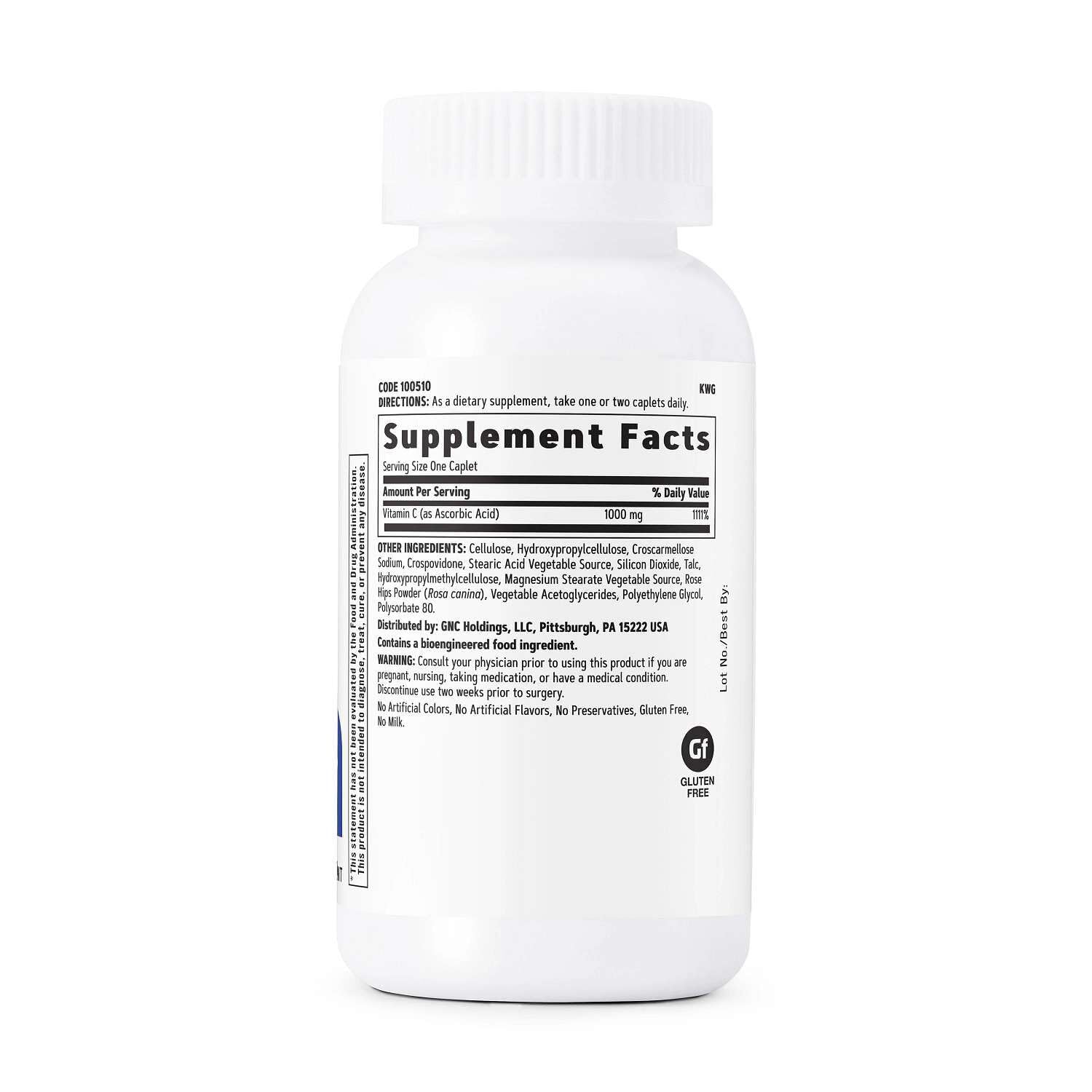 GNC Vitamin C 1000 mg supplement bottle side view