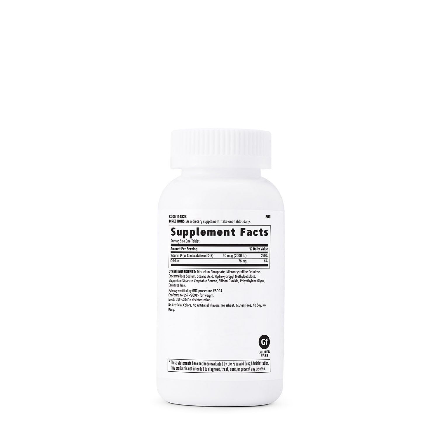 GNC Vitamin D3 2000 IU capsules back view with ingredient details