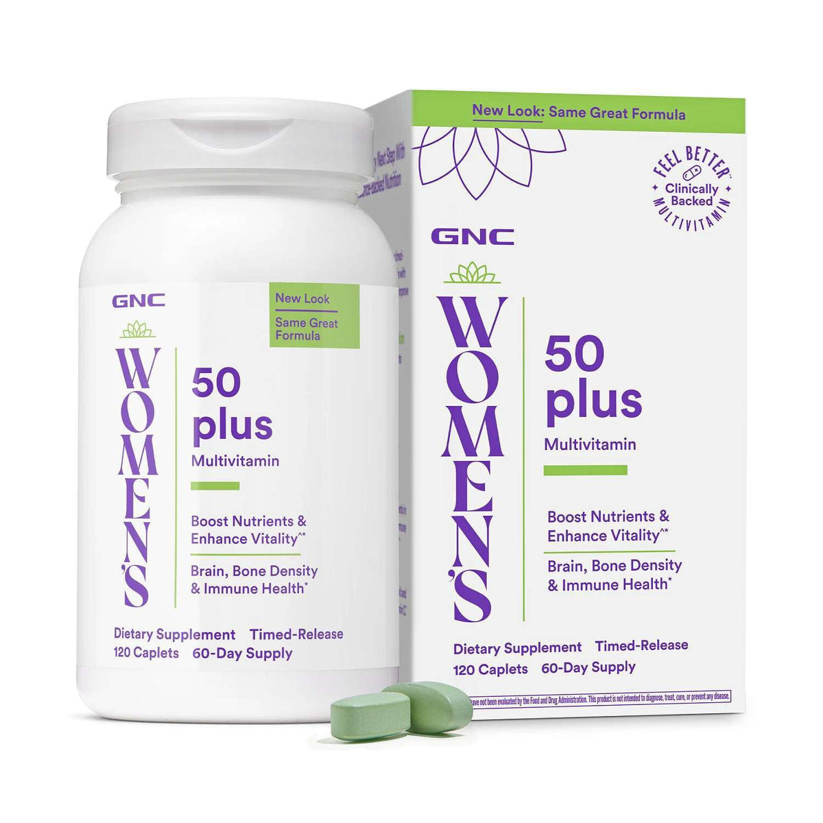 GNC Women's 50 Plus Multivitamin 120 Caplets front view