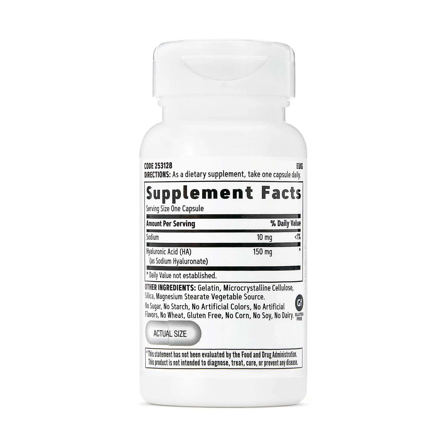 GNC Women's Hyaluronic Acid Supplement 150mg capsule side view