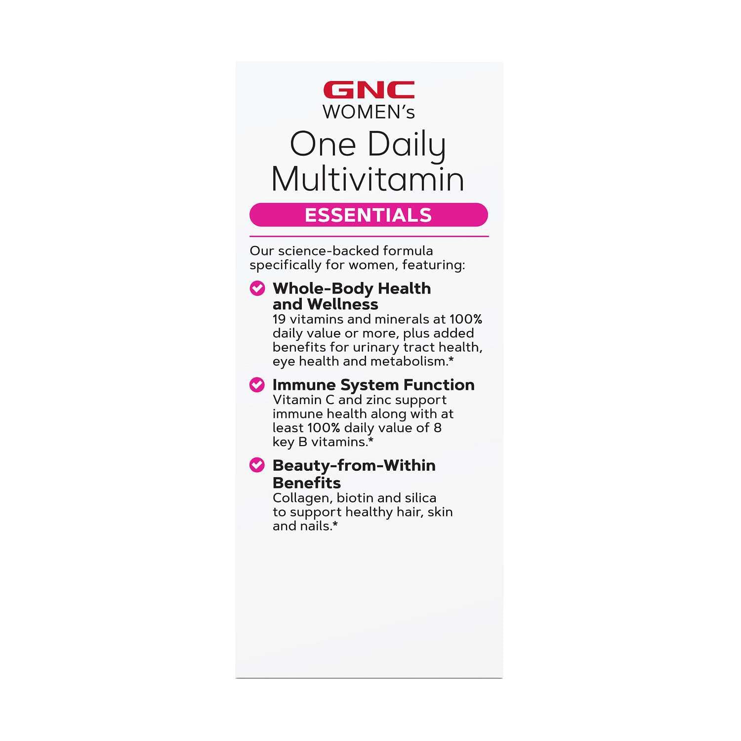 GNC Women's One Daily Multivitamin 60 Capsules side view