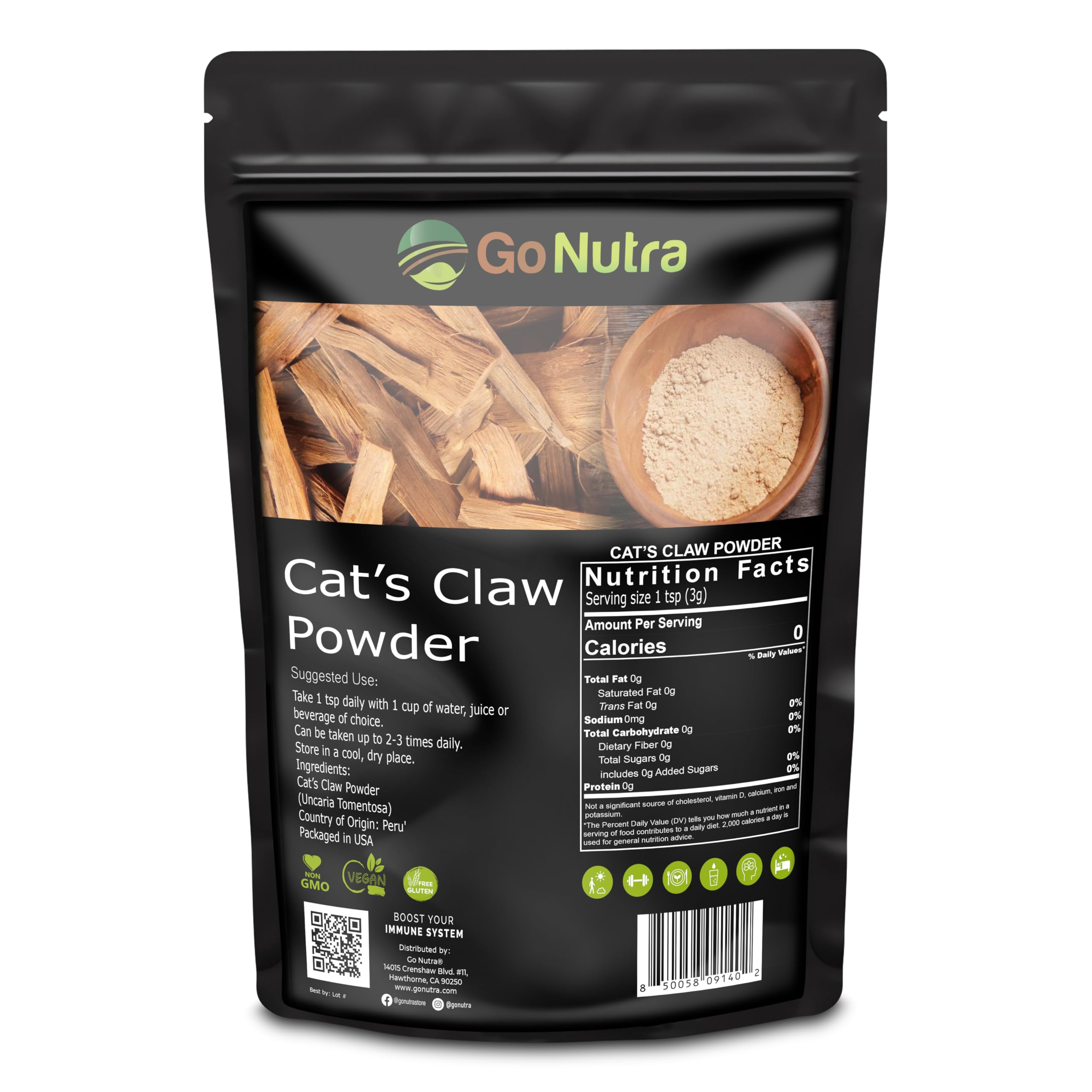 Go Nutra Cat's Claw Powder 454g front view