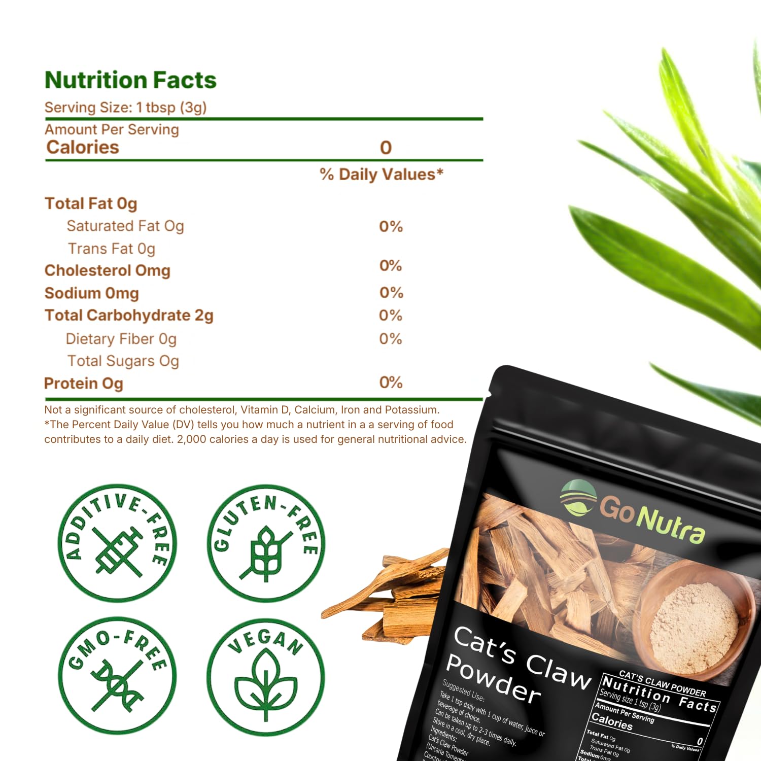 Go Nutra Cat's Claw Powder nutritional information