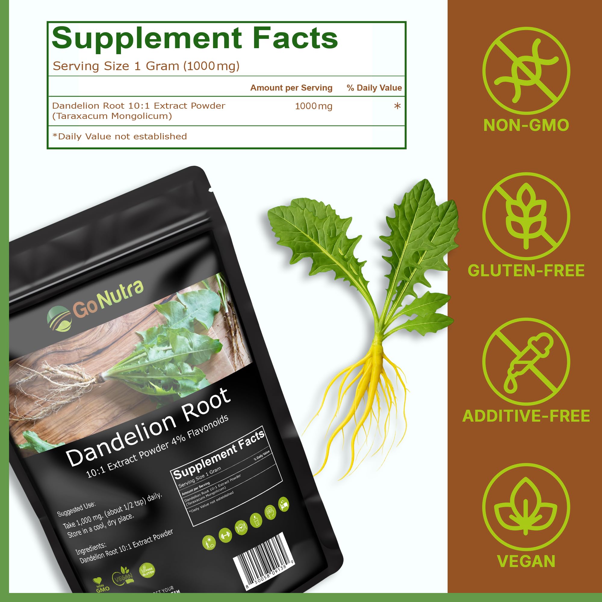 Go Nutra Dandelion Root Powder 227g scoop for serving