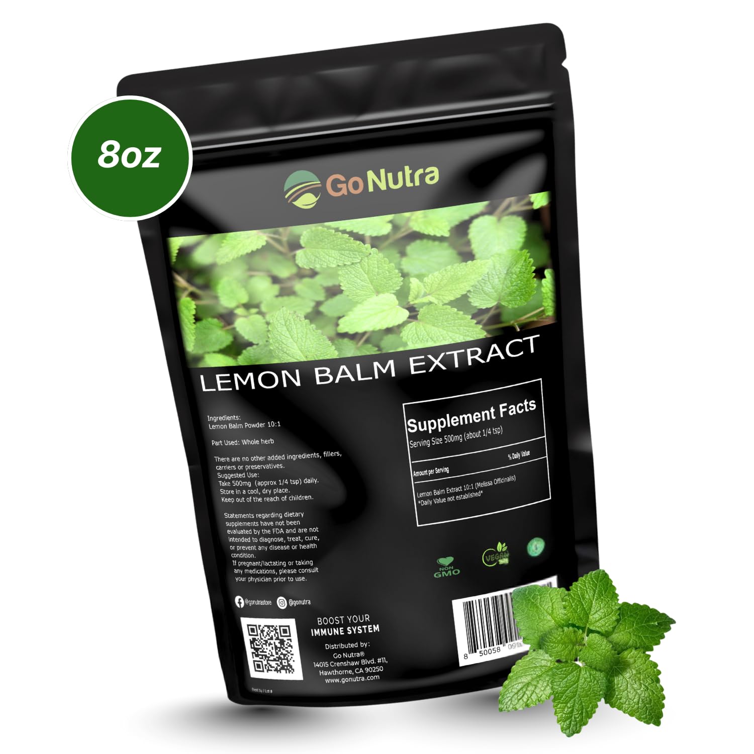 Go Nutra Lemon Balm Herbal Supplement 10:1 Extract ingredients list