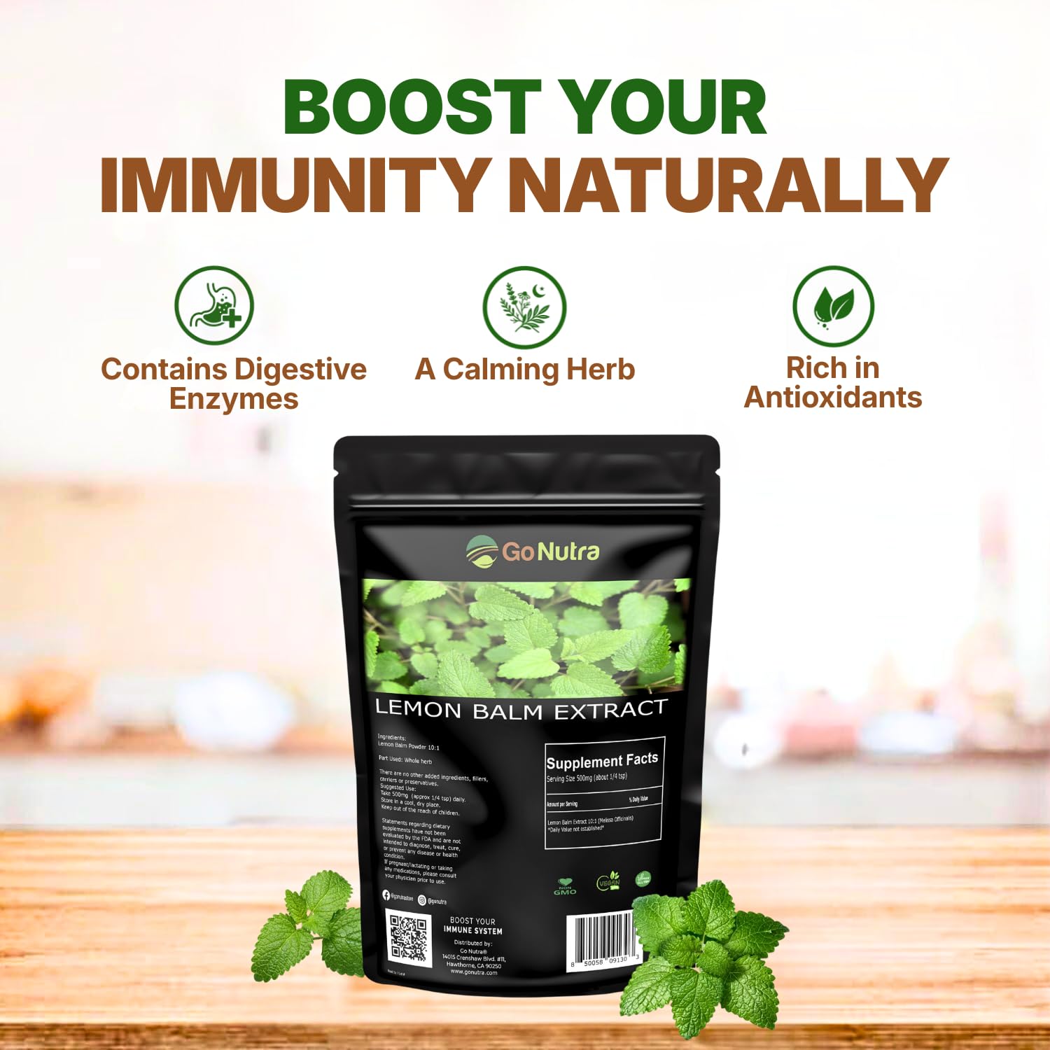 Go Nutra Lemon Balm Herbal Supplement 10:1 Extract nutritional information