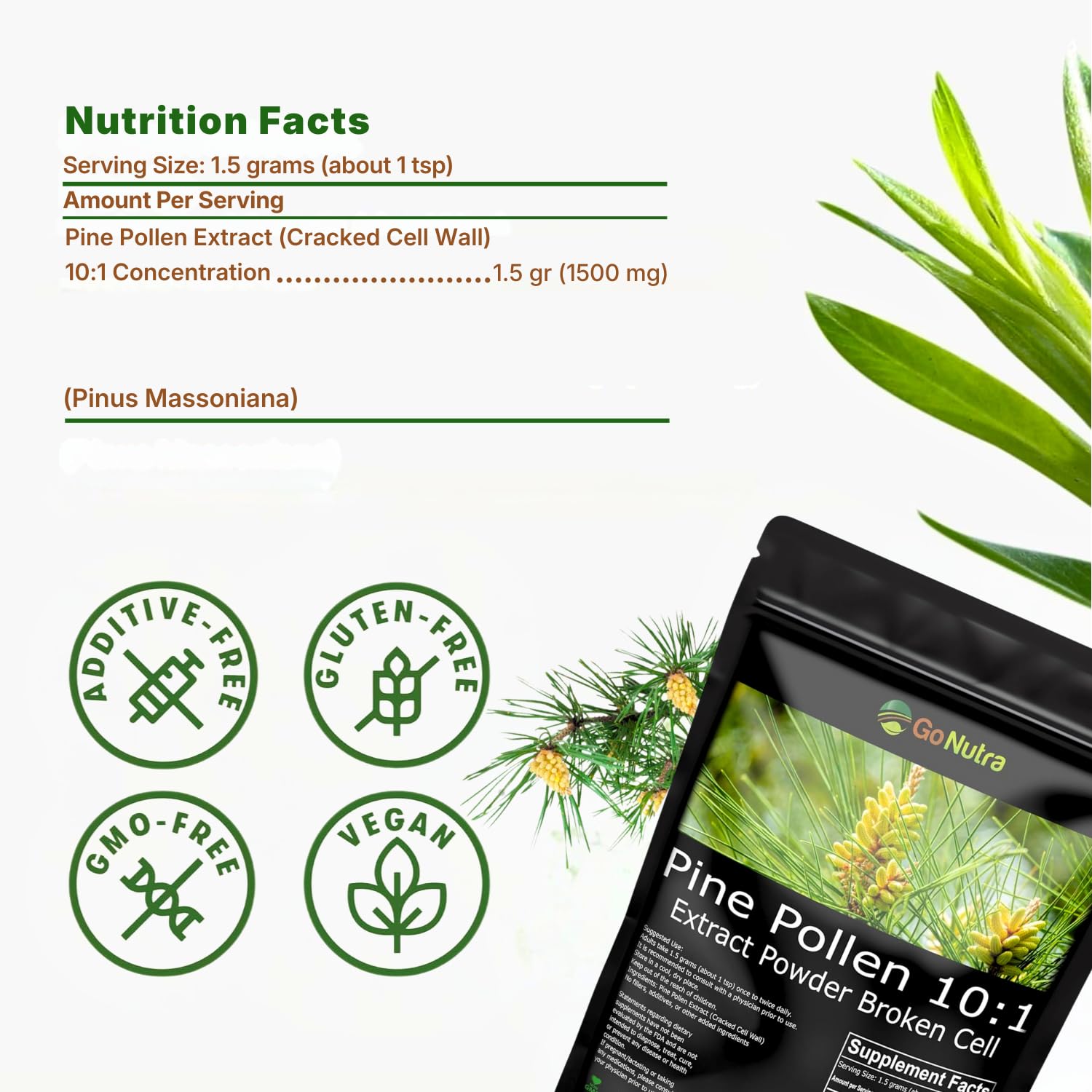 Go Nutra Pine Pollen Powder 454g in a bowl