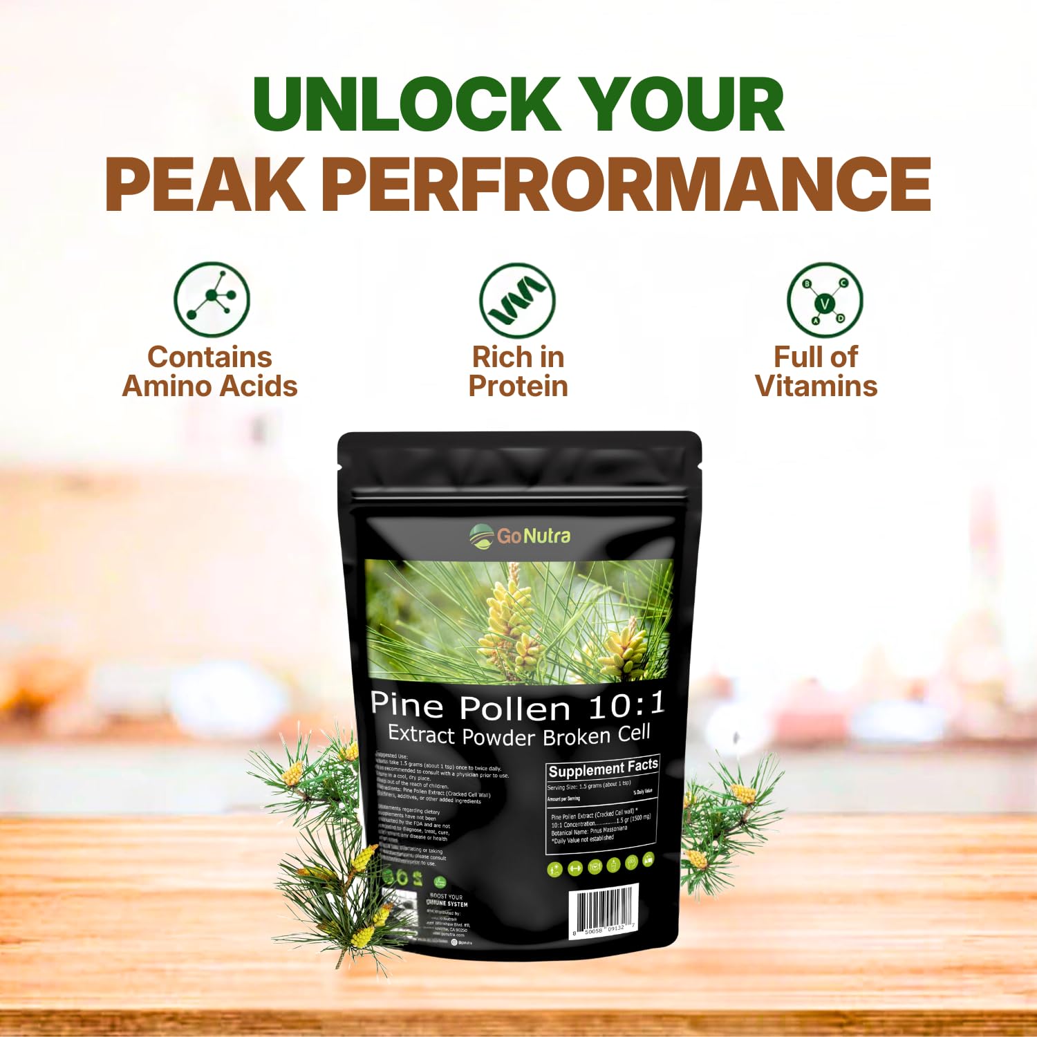 Go Nutra Pine Pollen Powder 454g packaging