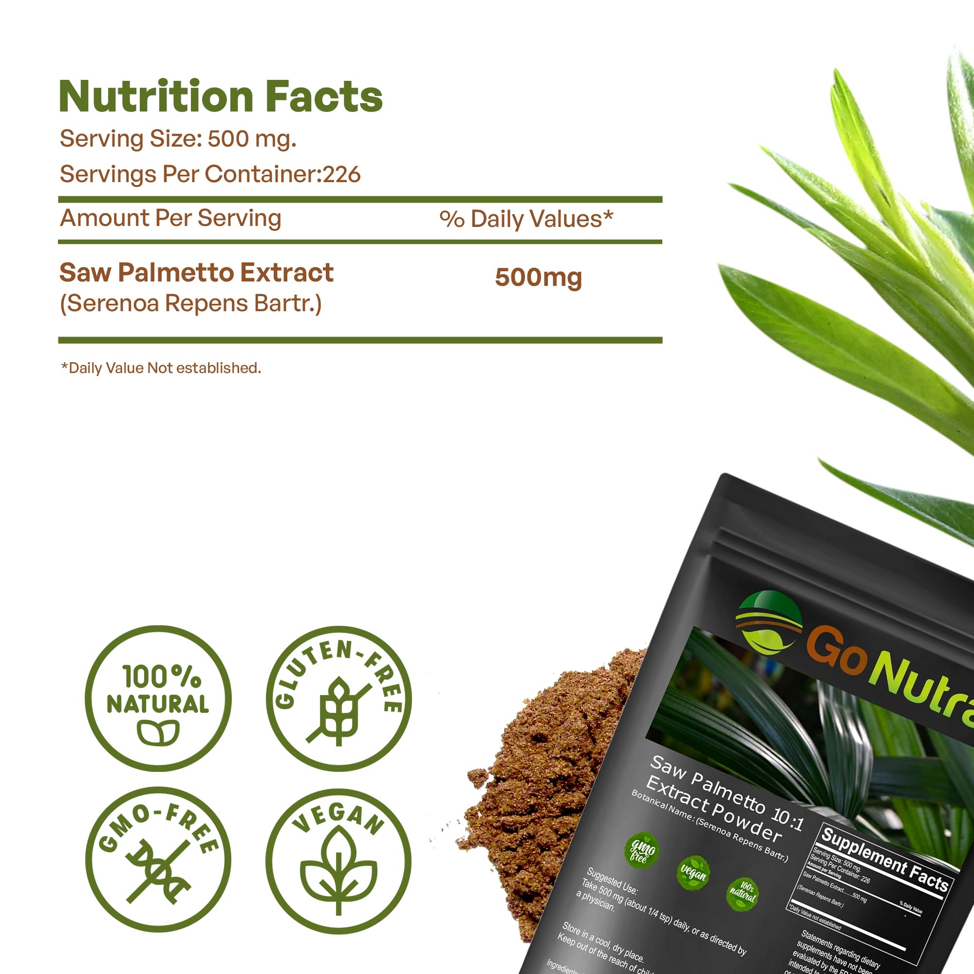Go Nutra Saw Palmetto Extract Powder in a glass of water