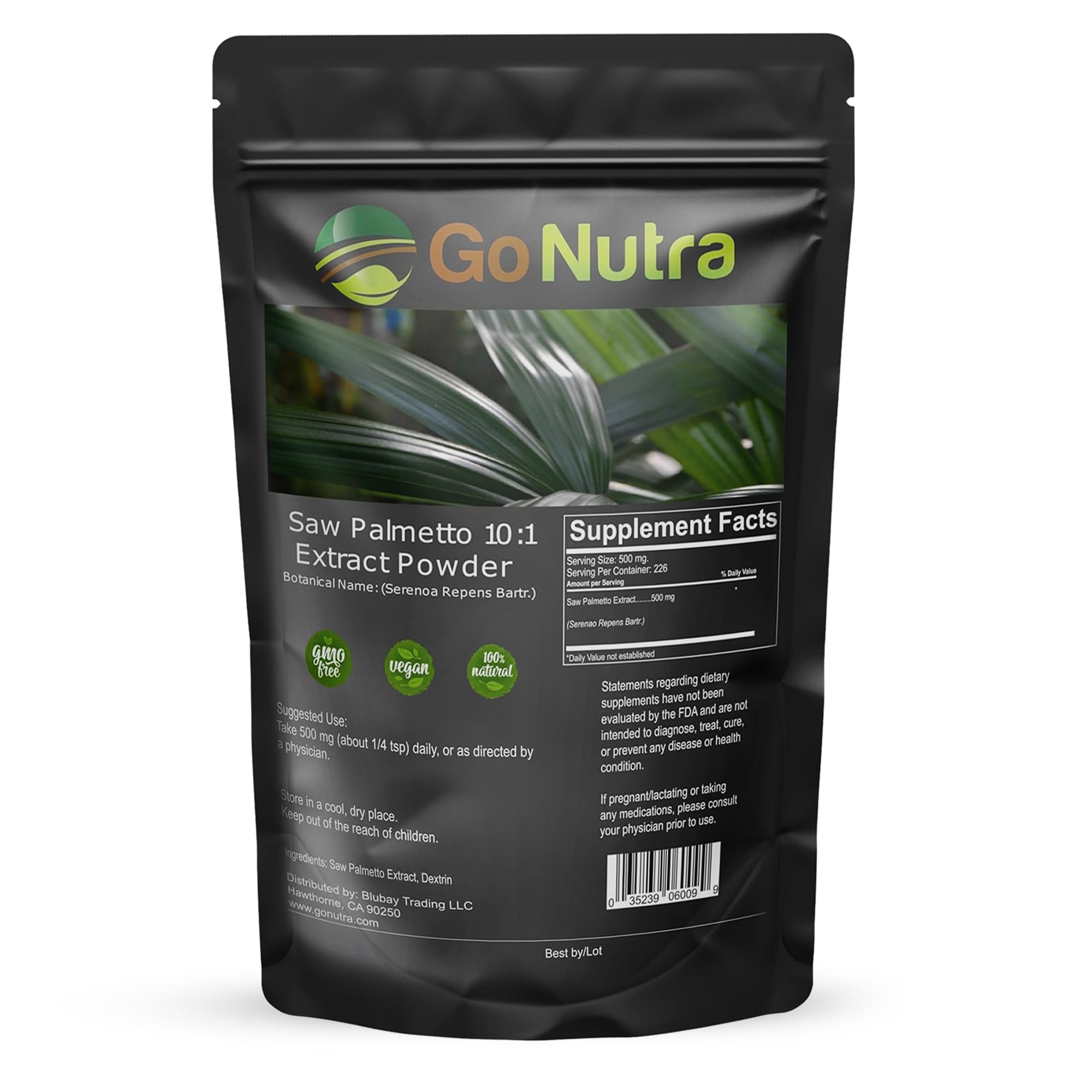 Go Nutra Saw Palmetto Extract Powder on a wooden table