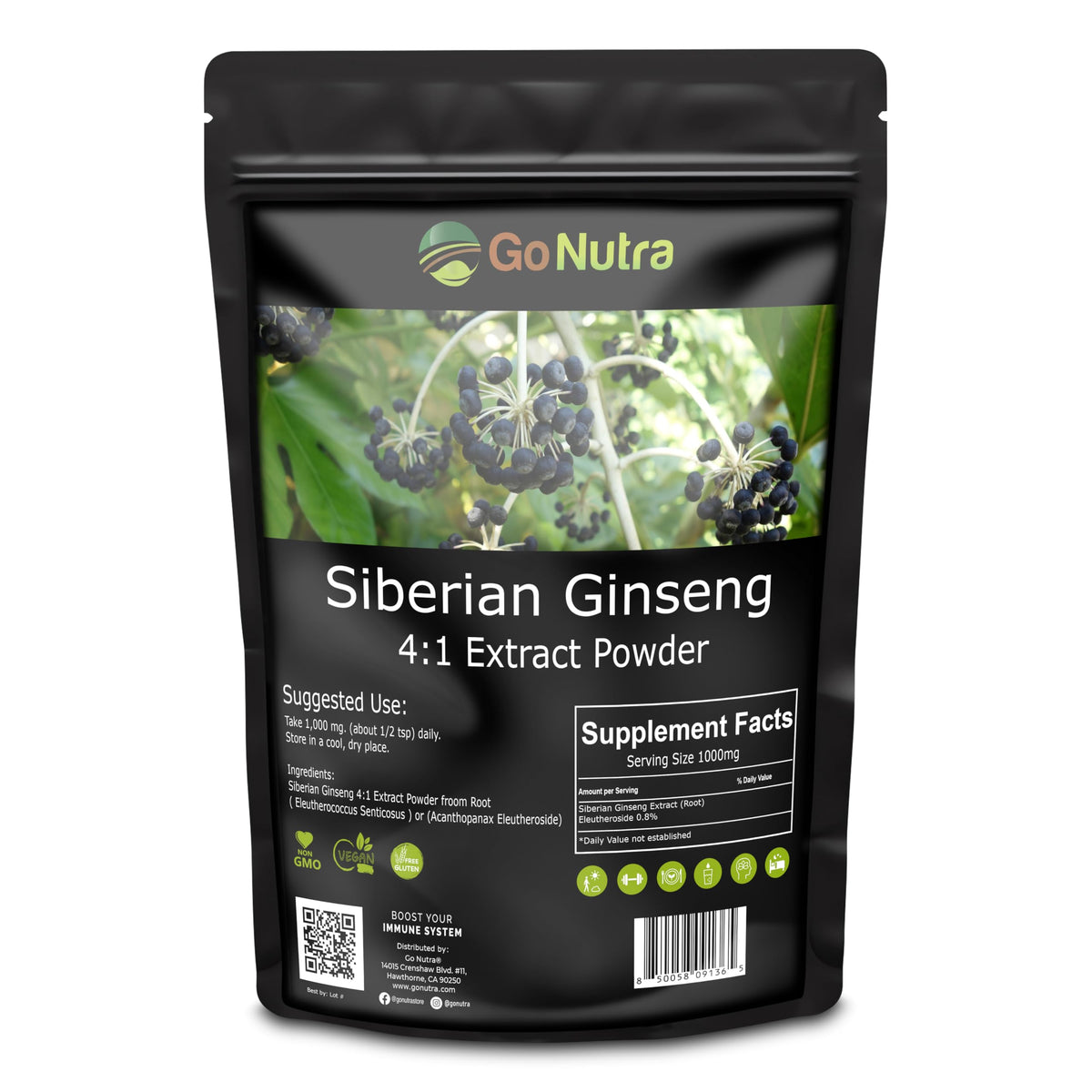Go Nutra Siberian Ginseng Eleuthero Powder 454g front view