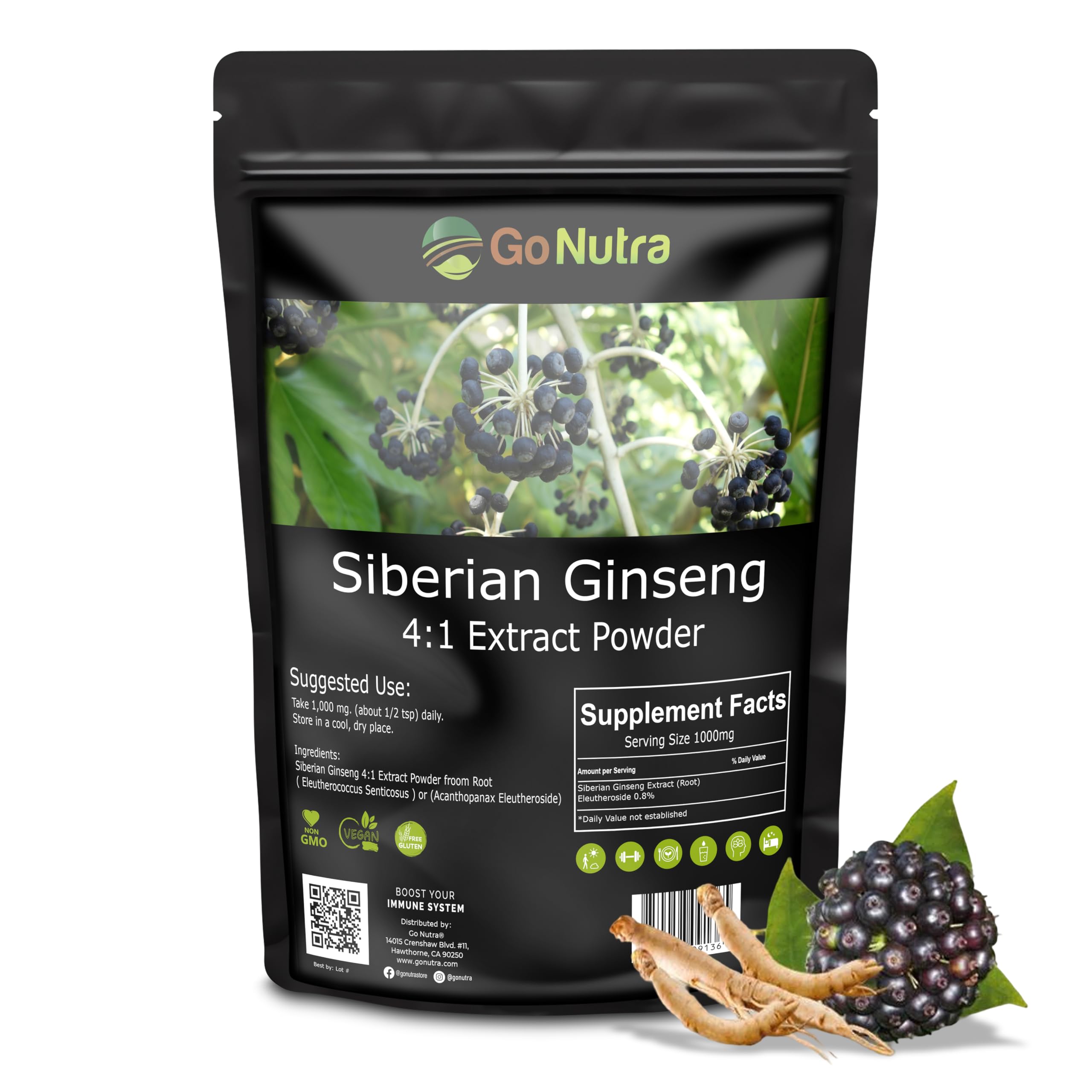 Go Nutra Siberian Ginseng Eleuthero Powder nutritional information