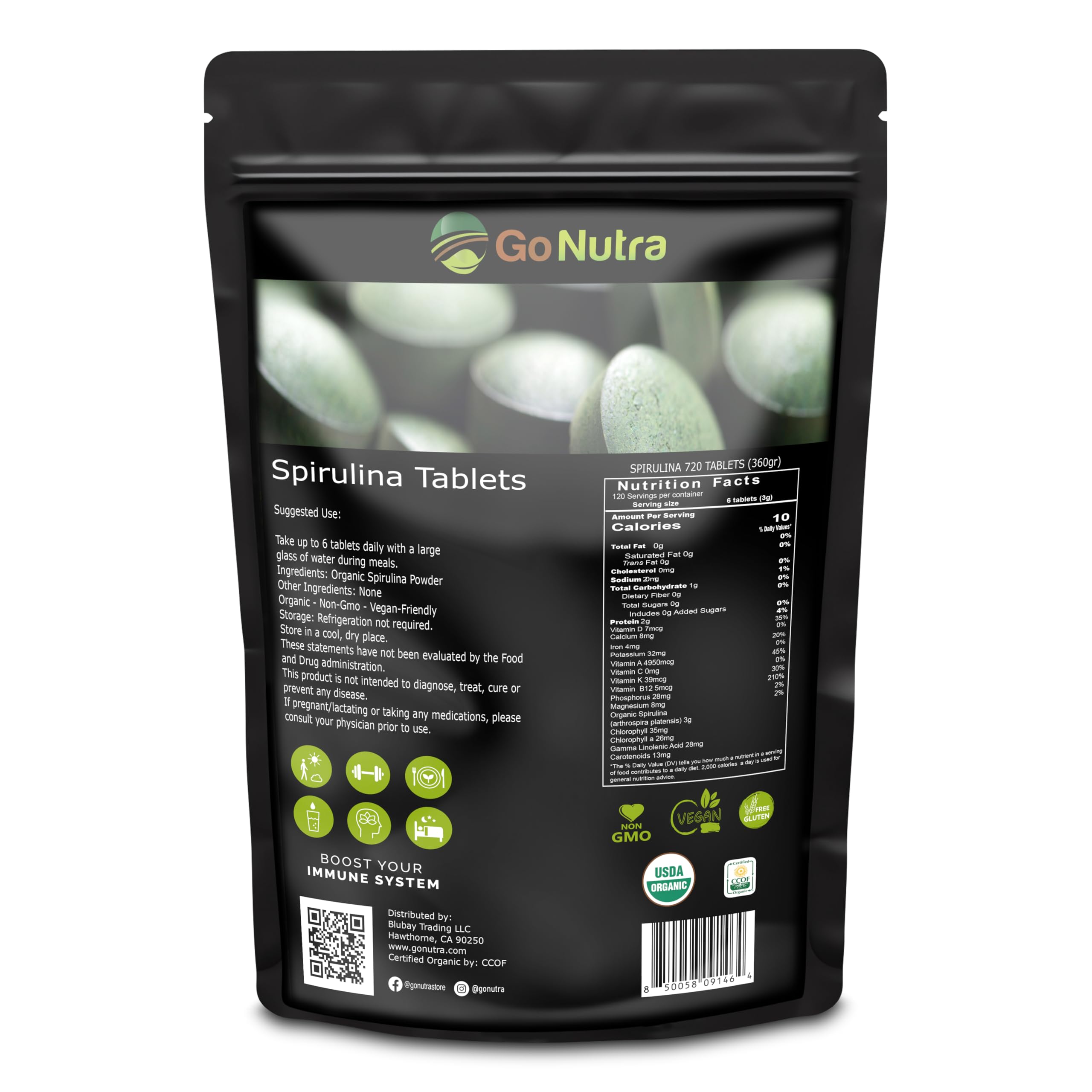 Go Nutra Spirulina Organic Tablets 380g front view