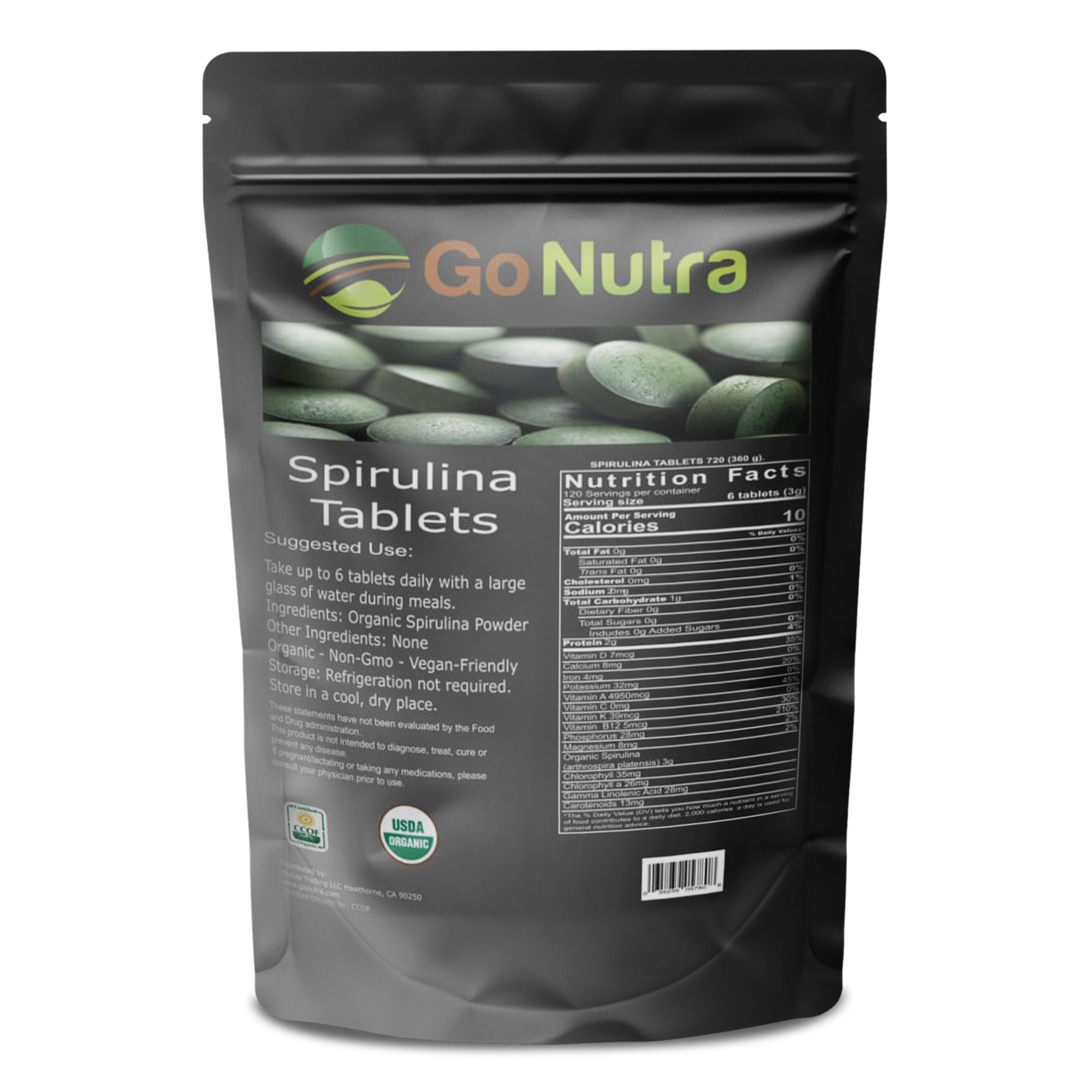 Go Nutra Spirulina Organic Tablets 380g nutritional information