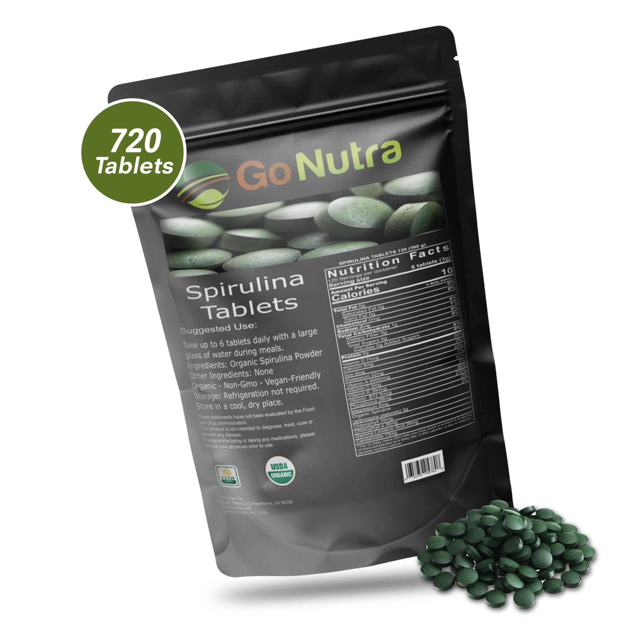 Go Nutra Spirulina Organic Tablets 380g with measuring spoon