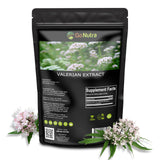 Go Nutra Valerian Powder 227g displayed with herbal tea ingredients