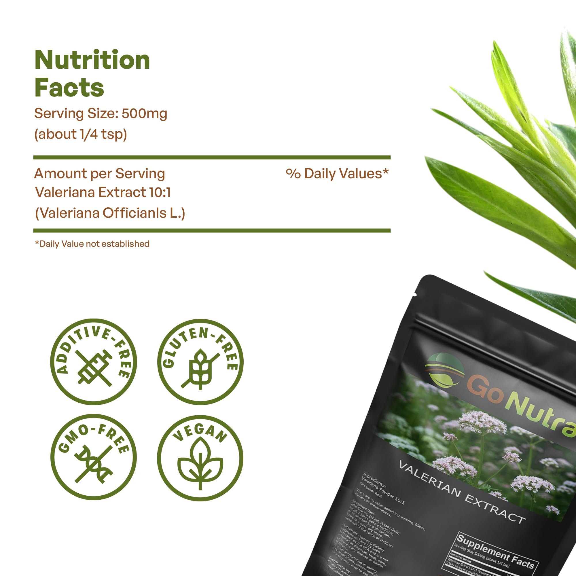 Go Nutra Valerian Powder 227g with a spoon for measuring