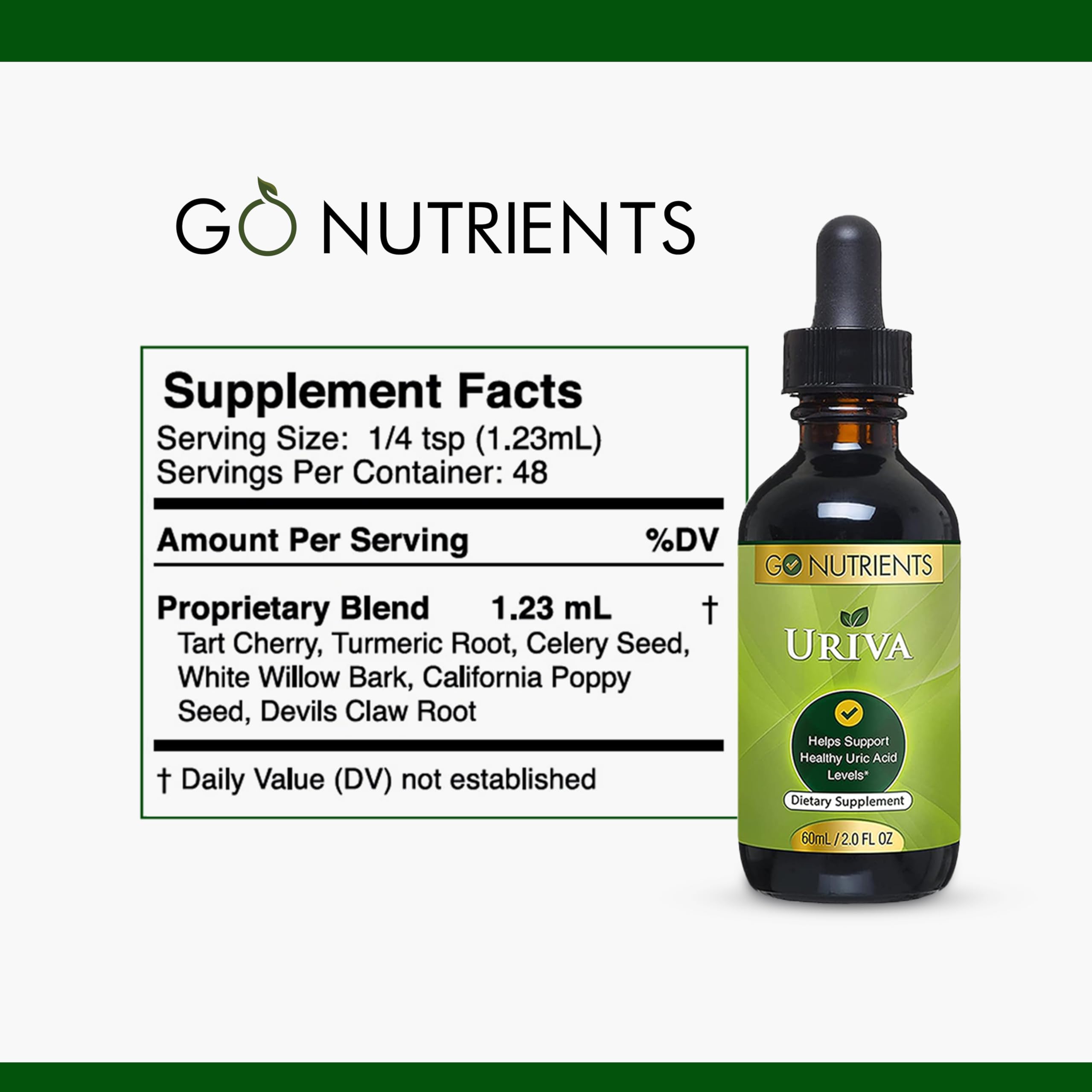 Go Nutrients Uriva Liquid Drops 1 oz bottle side view