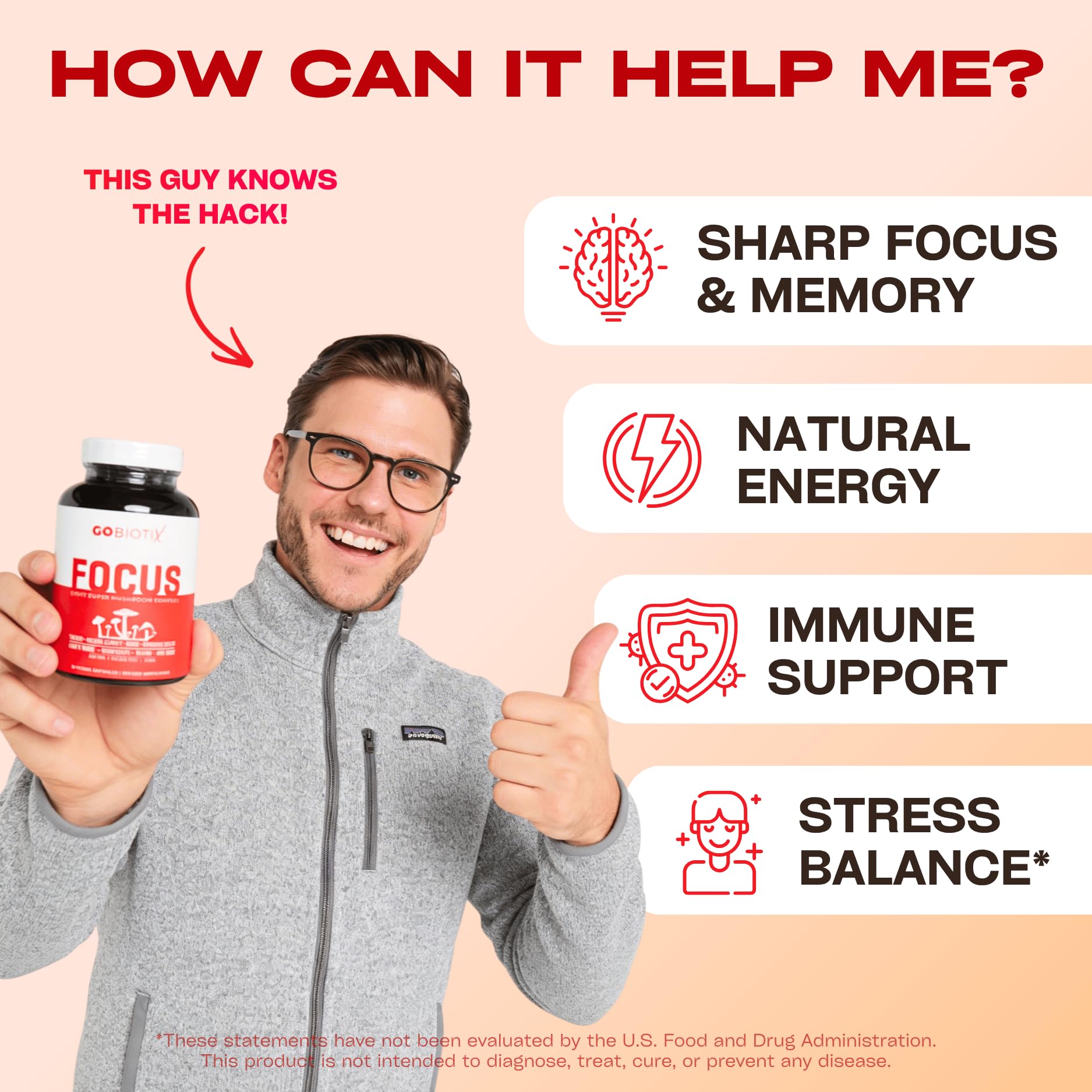 GOBIOTIX 8 Mushroom Complex Supplement packaging with ingredients listed