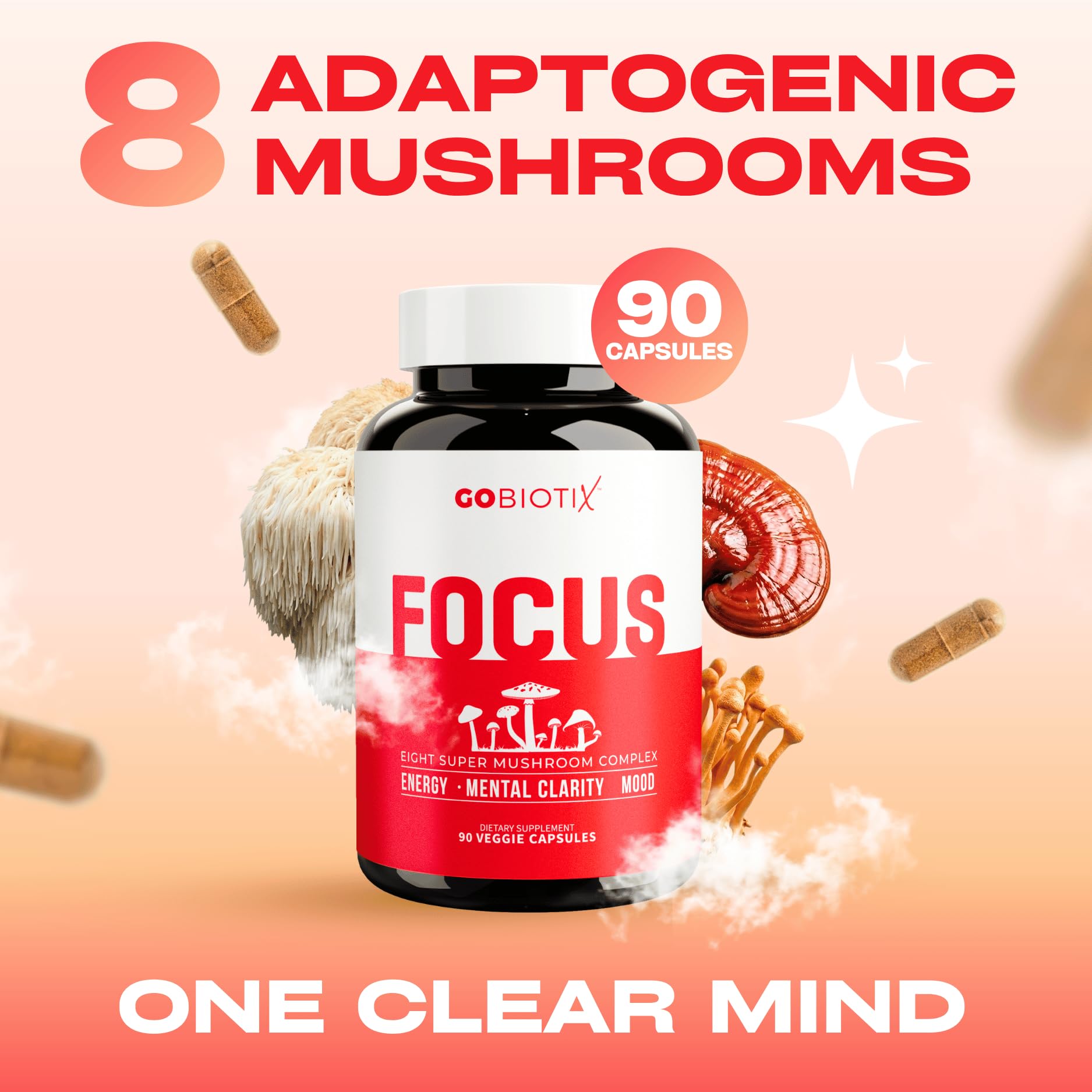 GOBIOTIX 8 Mushroom Complex Supplement side view showing capsule details