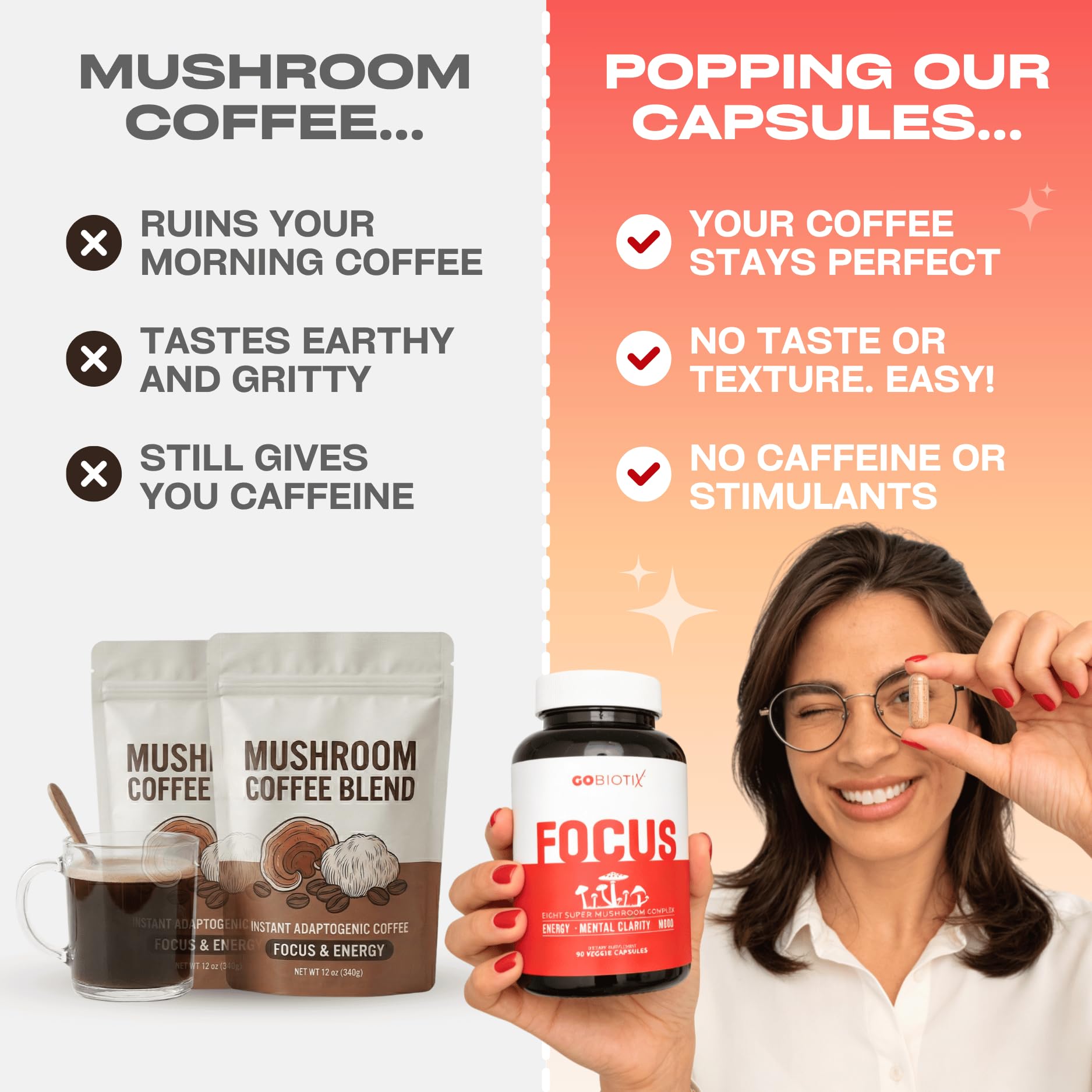 GOBIOTIX 8 Mushroom Complex Supplement with a measuring spoon for dosage