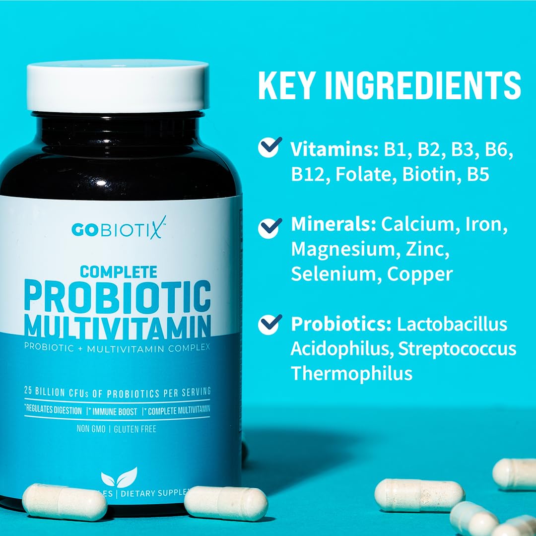 GOBIOTIX Complete Probiotic Multivitamin capsules with a glass of water