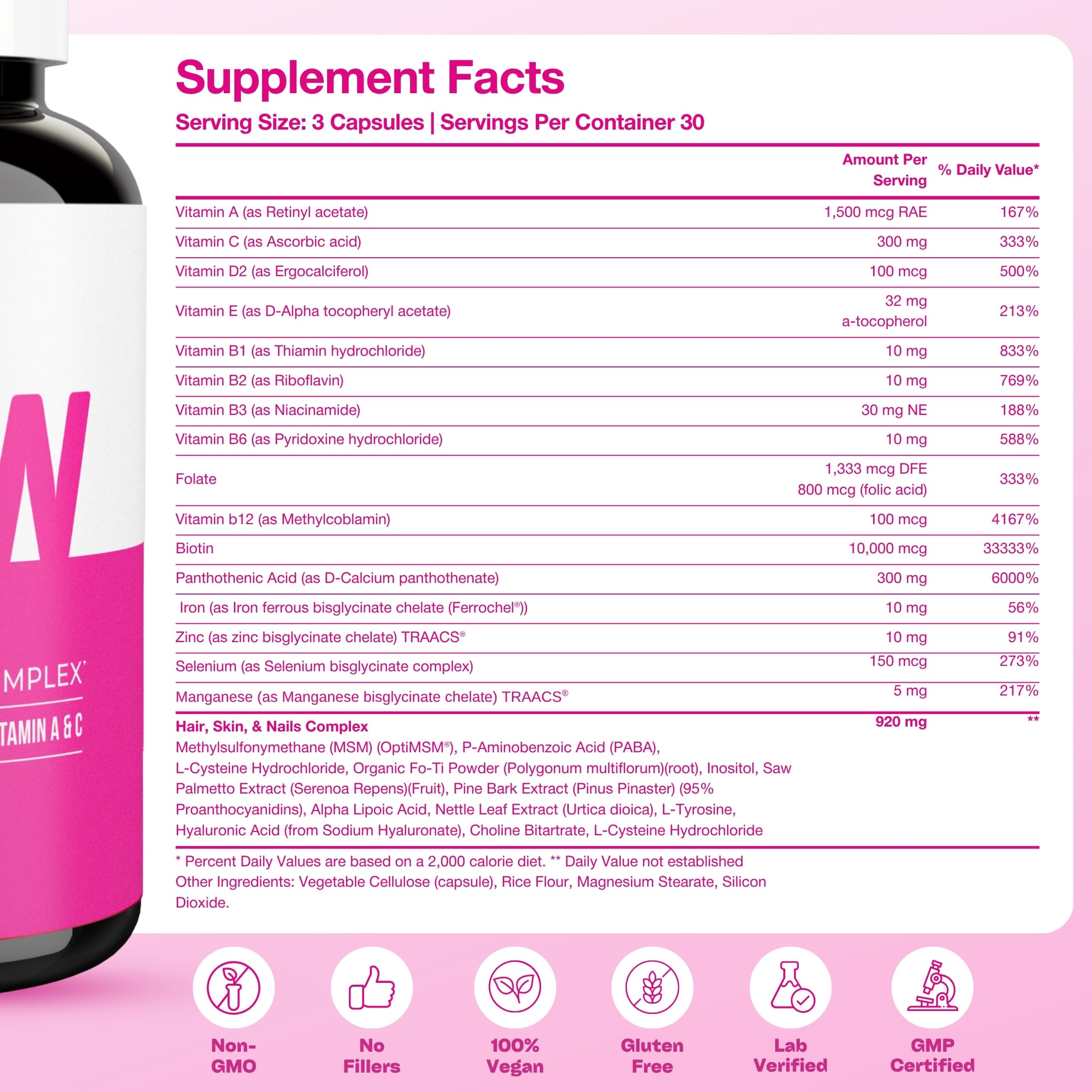 GOBIOTIX GLOW Biotin Supplement bottle back view