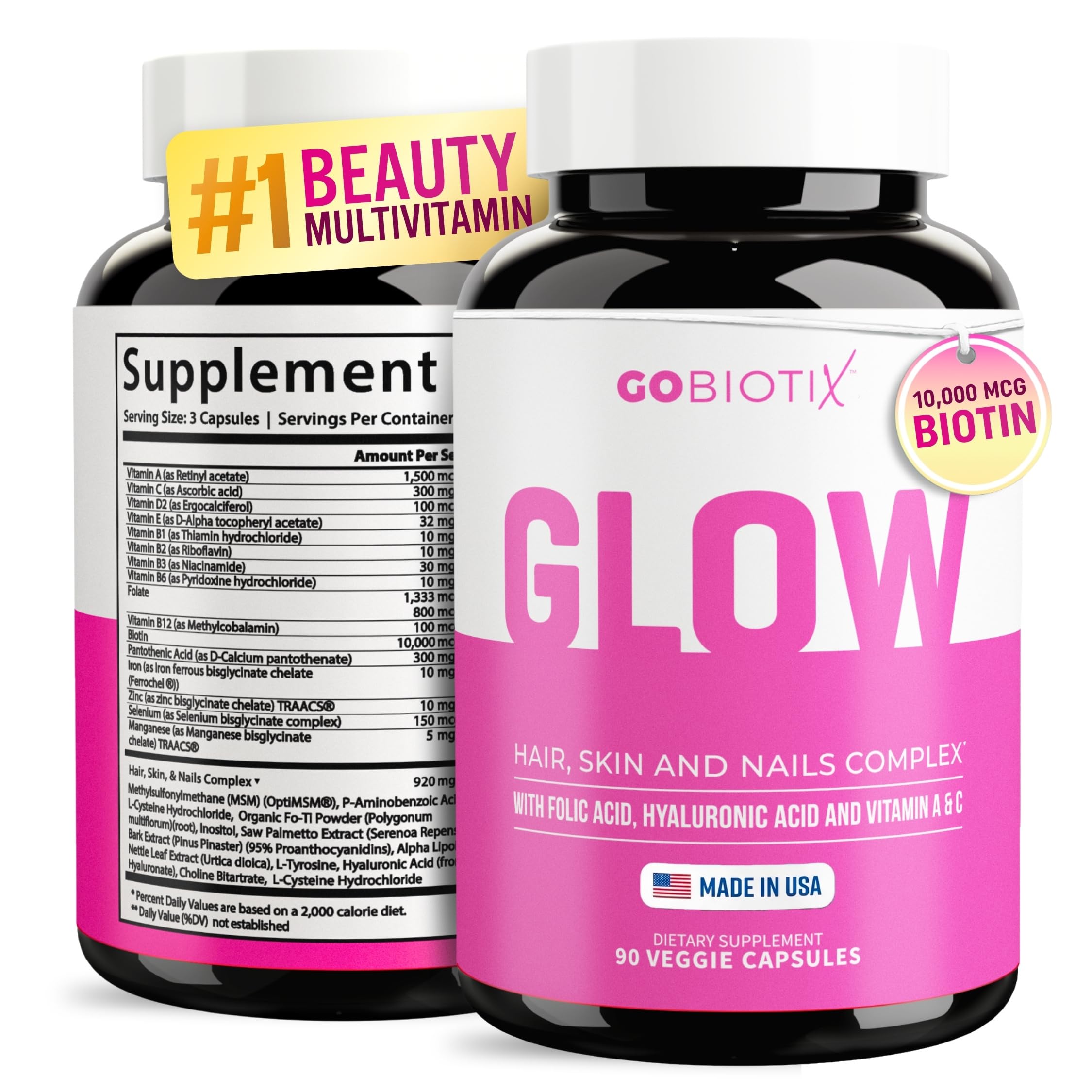 GOBIOTIX GLOW Biotin Supplement bottle front view