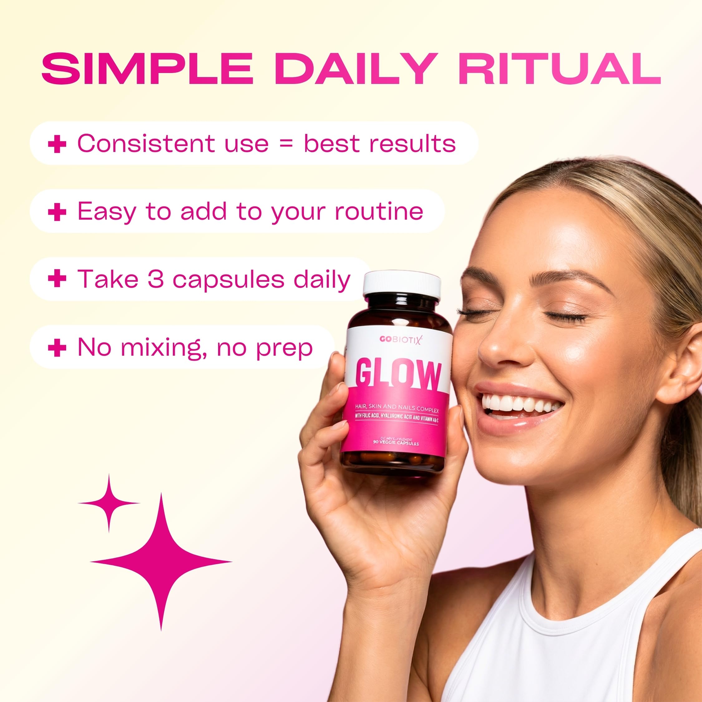 GOBIOTIX GLOW Biotin Supplement with lifestyle background