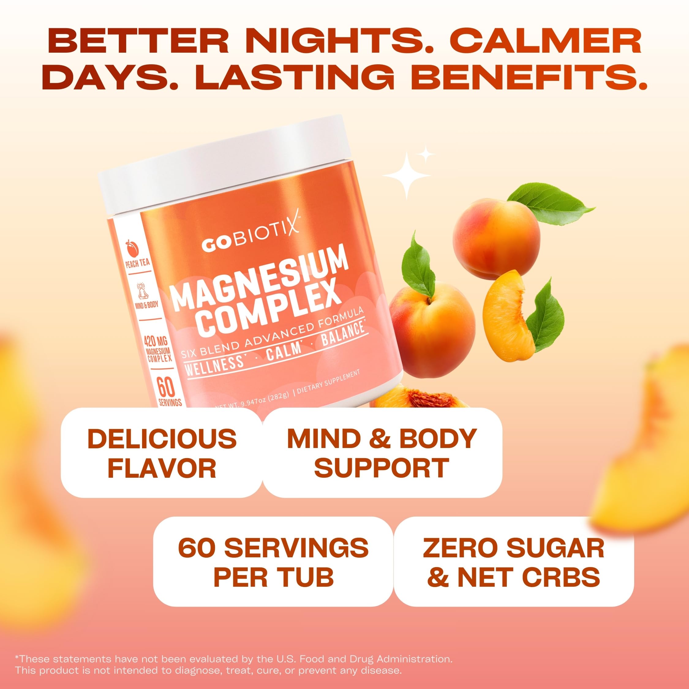 GOBIOTIX Magnesium Complex 6-in-1 Powder Peach Tea ingredients list