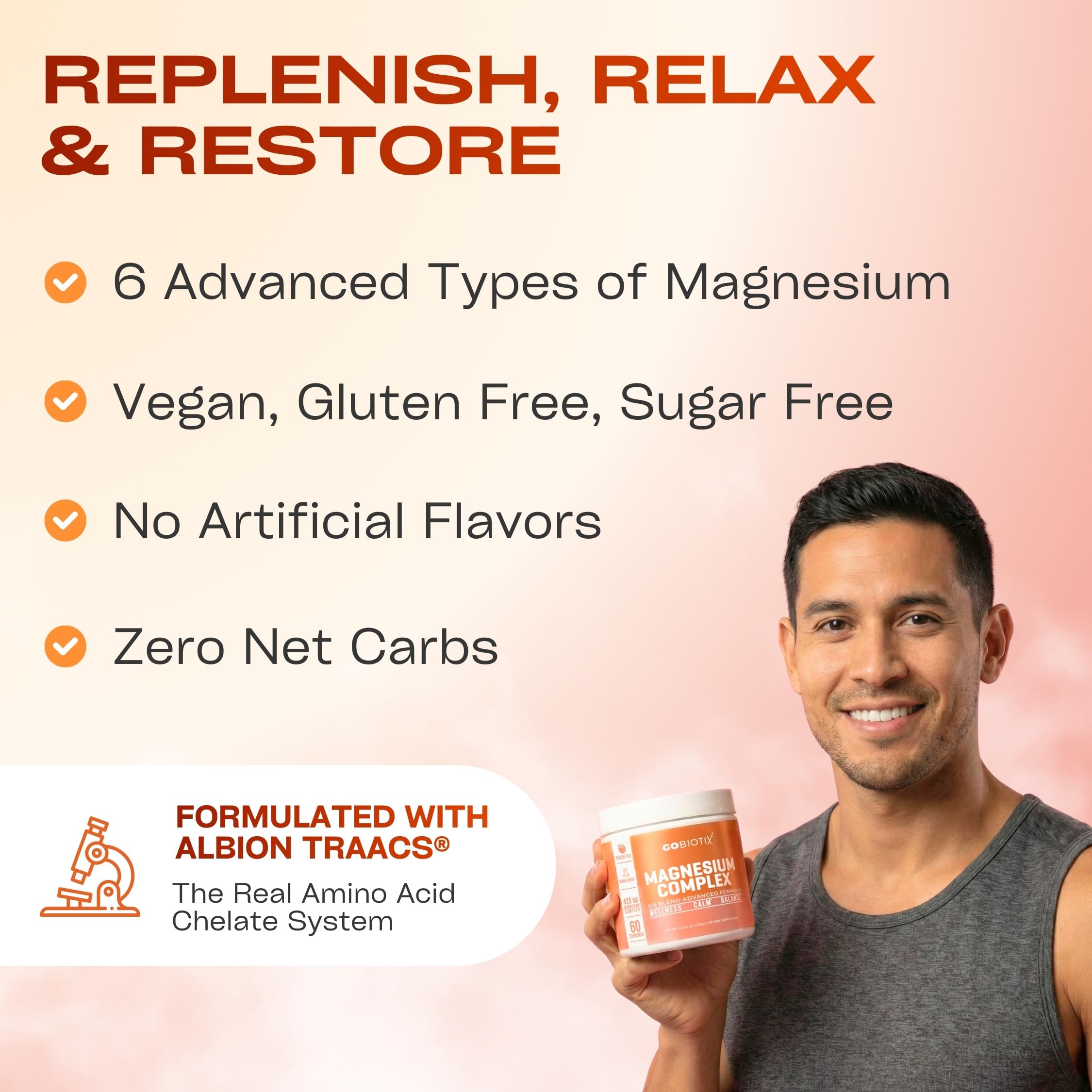 GOBIOTIX Magnesium Complex 6-in-1 Powder Peach Tea nutritional information