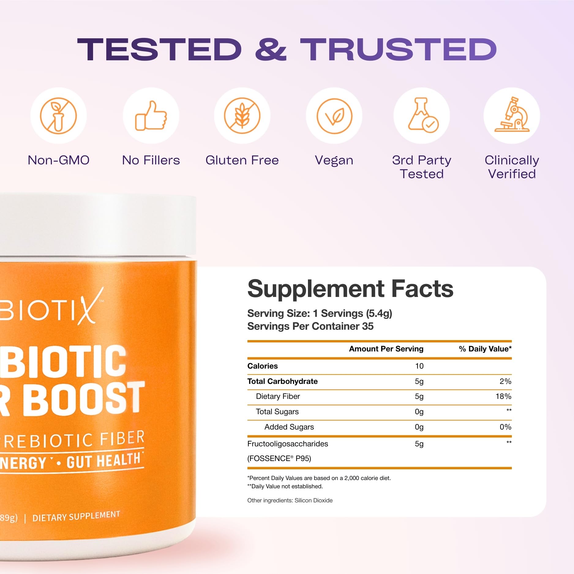 GOBIOTIX Organic Plant-Based Fibre Powder nutrition label close-up