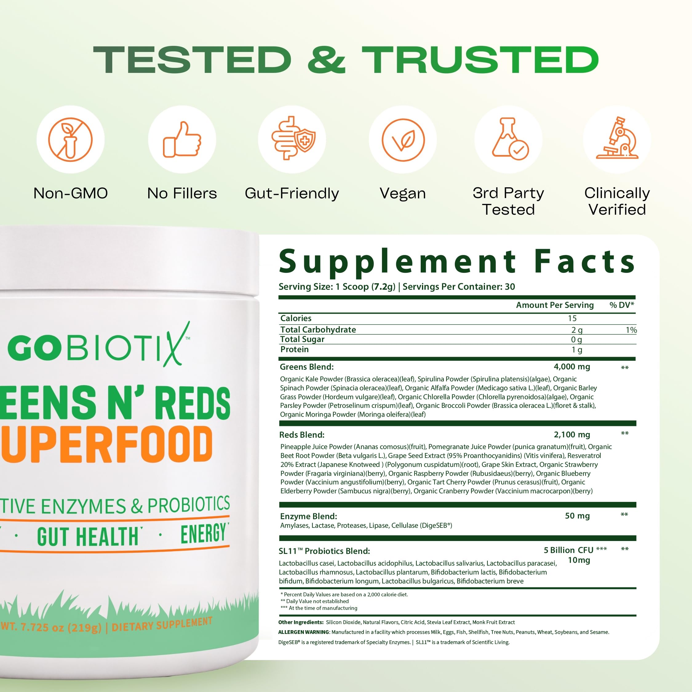 GOBIOTIX Spirulina Superfood Powder 272g with fruits