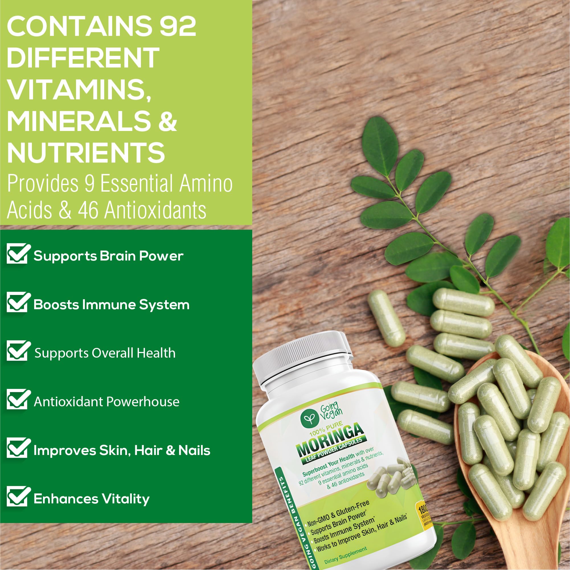 Going Vegan Moringa Leaf Powder 159g serving suggestion