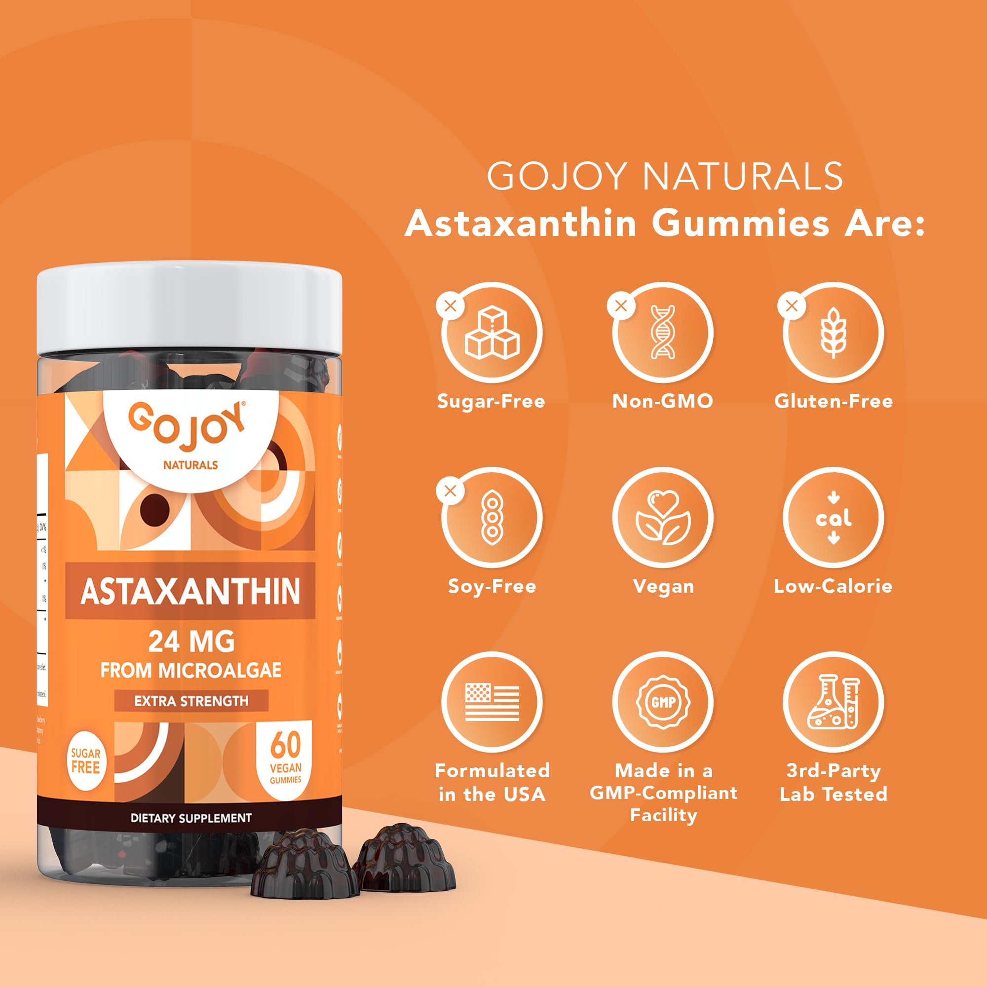 GOJOY NATURALS Astaxanthin Gummies in a hand for size reference