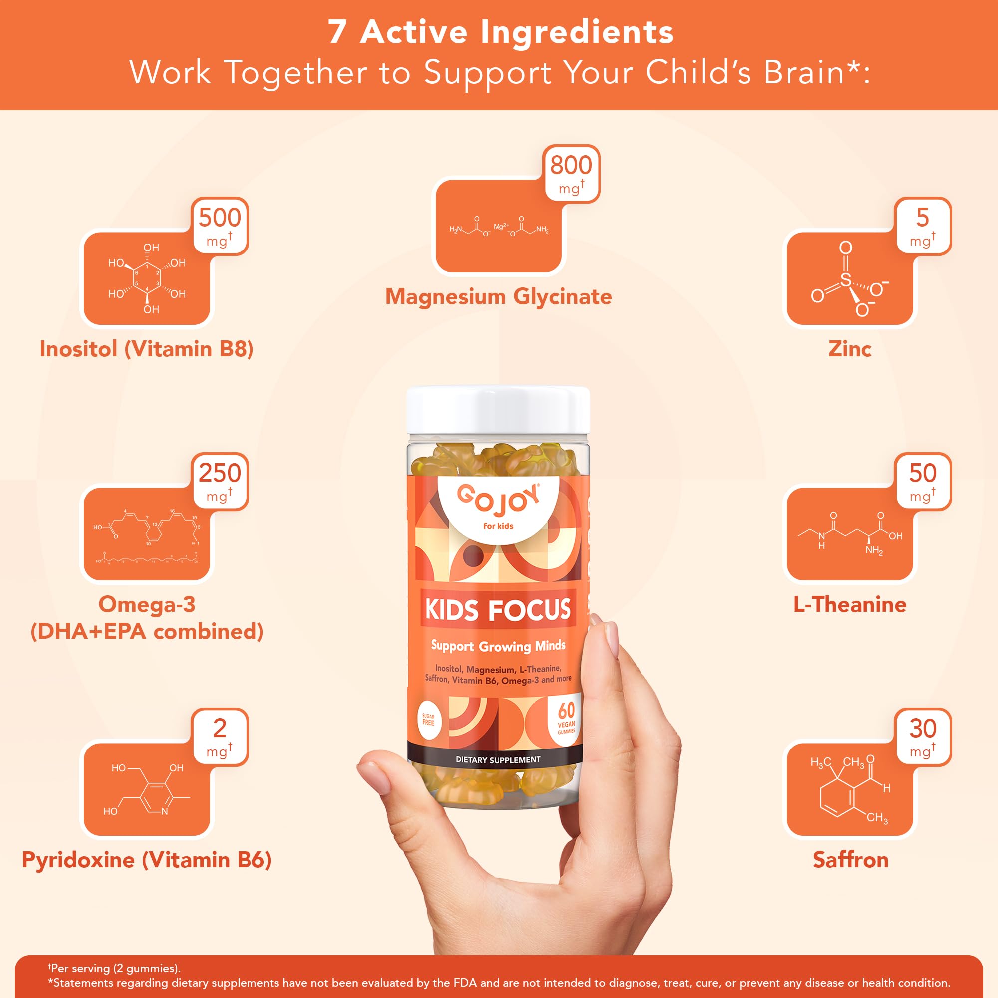 GOJOY NATURALS Kids’ Focus Gummies in a child's hand