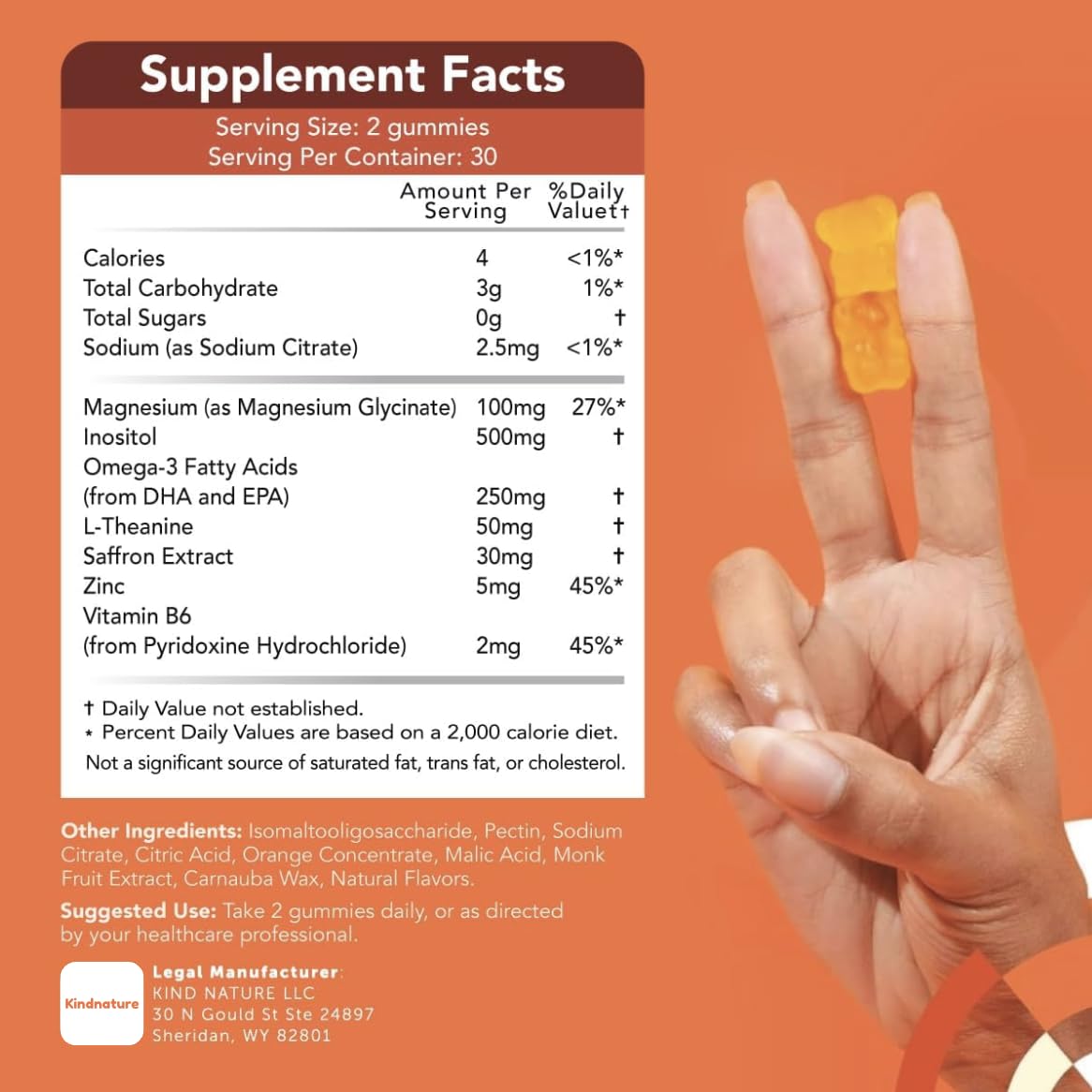 GOJOY NATURALS Kids’ Focus Gummies ingredients list on packaging