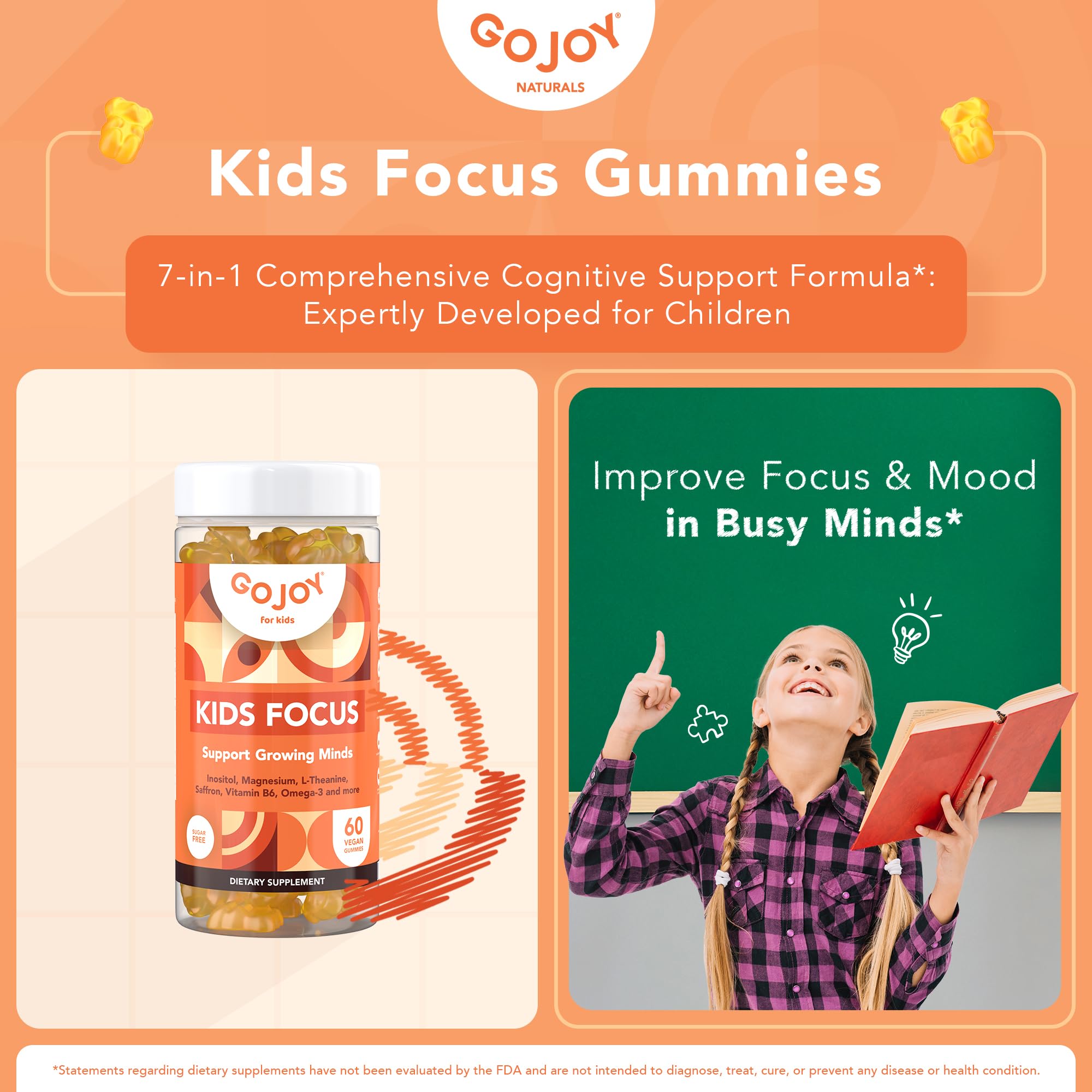 GOJOY NATURALS Kids’ Focus Gummies packaging side view