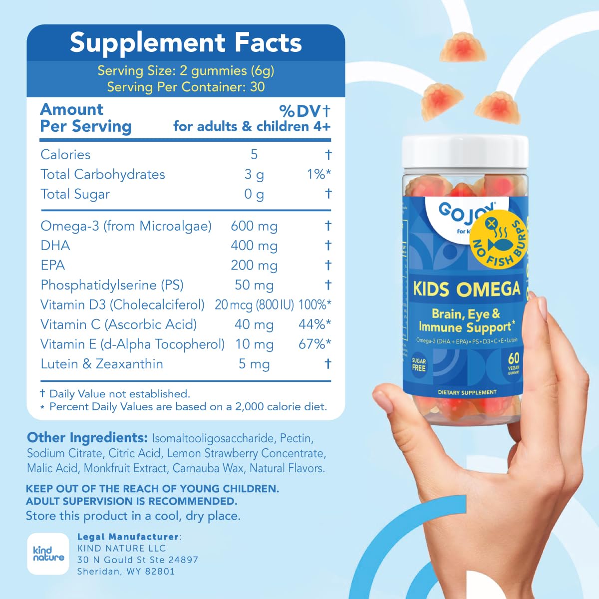 GOJOY NATURALS Omega-3 Gummies for Kids back view of packaging