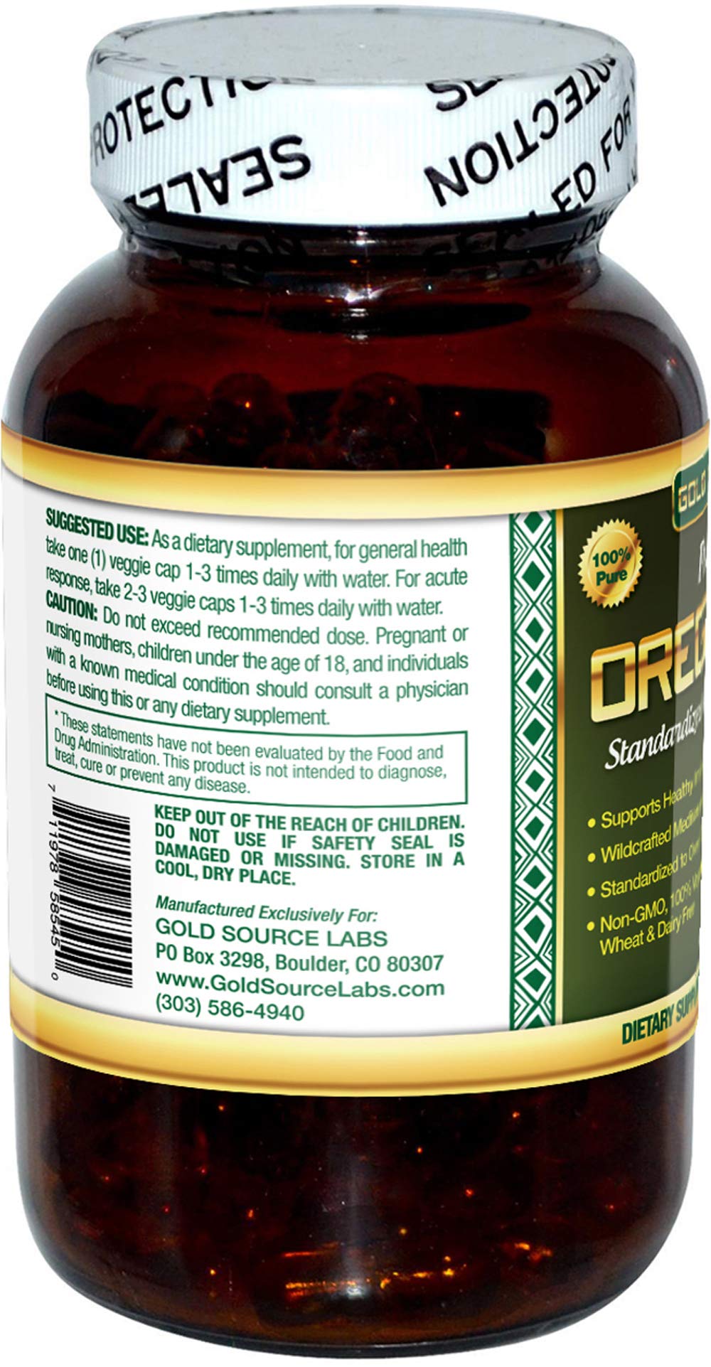 Gold Source Labs Oregano Oil Capsules bottle side view