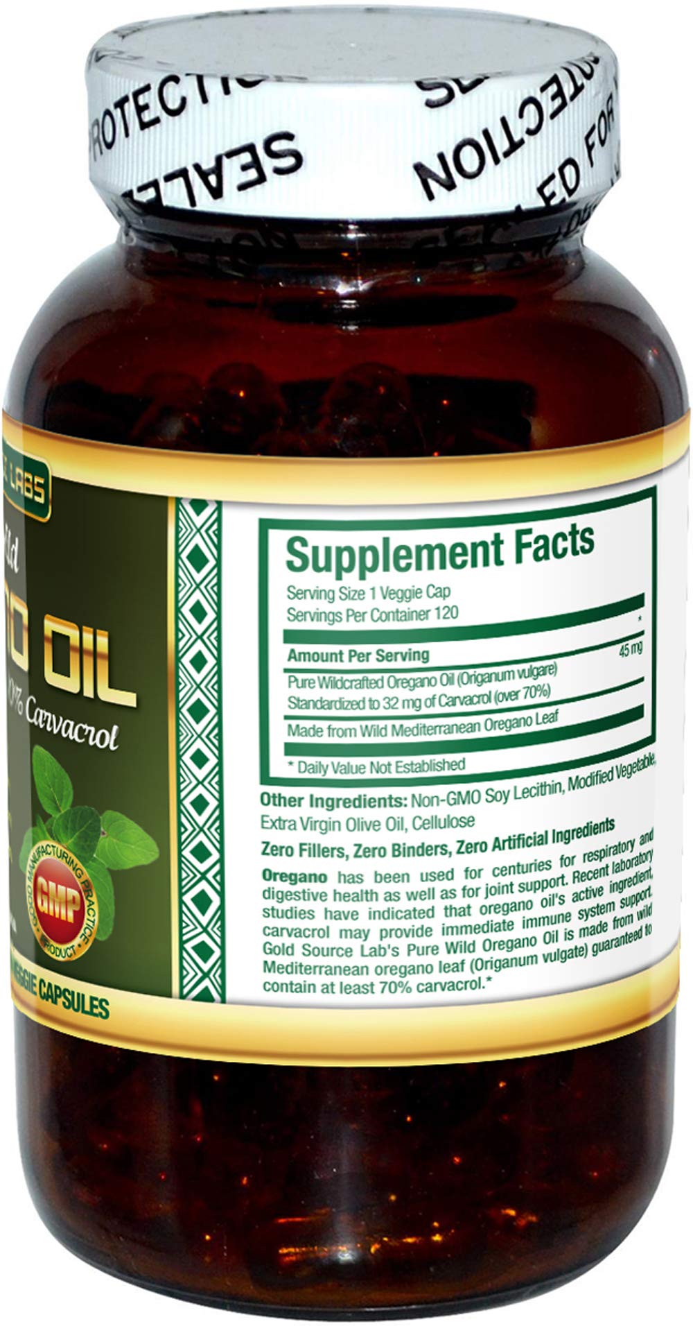 Gold Source Labs Oregano Oil Capsules close-up of softgel