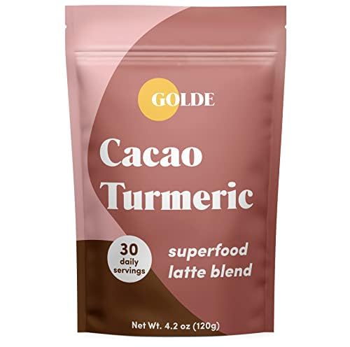 GOLDE Cacao Turmeric Superfood Latte Blend scoop with powder