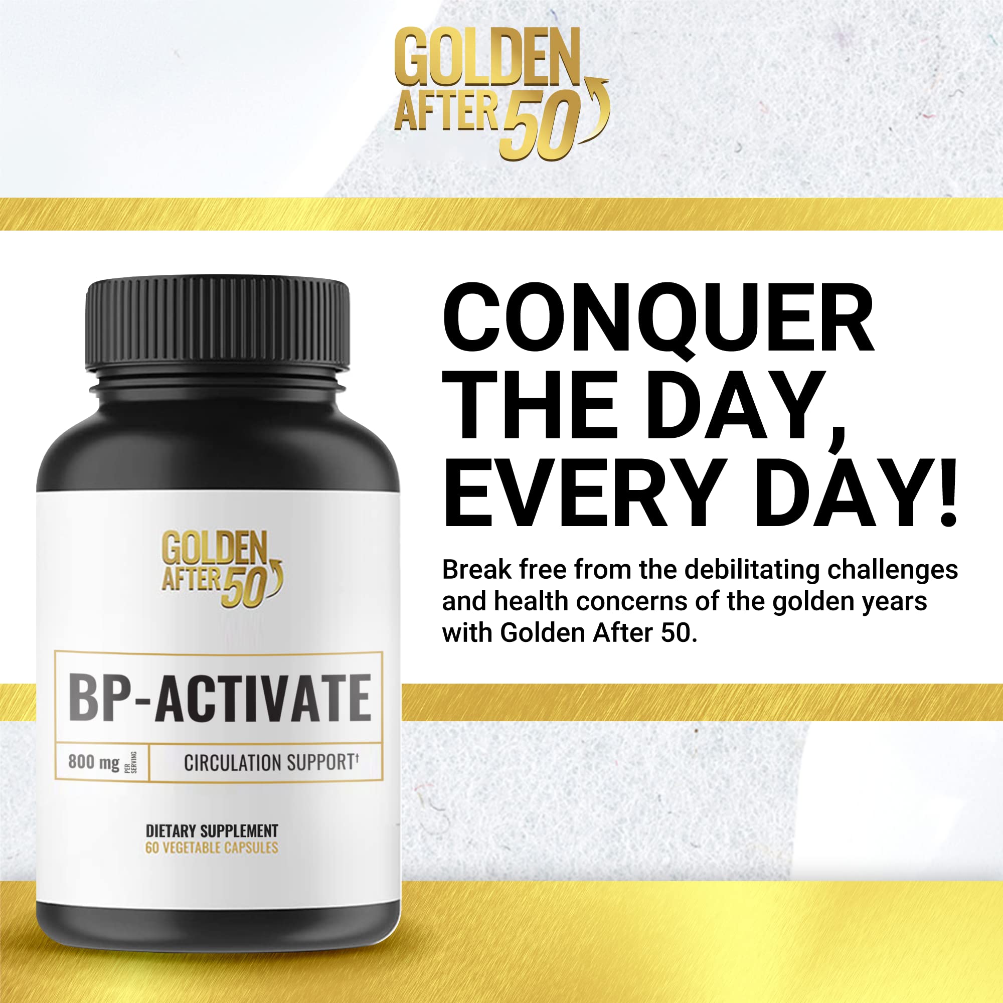 Golden After 50 BP-Activate L-Arginine Supplement capsule close-up
