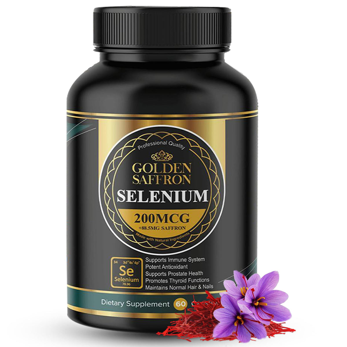 GOLDEN SAFFRON Selenium Supplement bottle front view