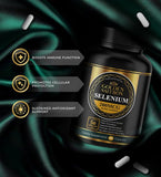 GOLDEN SAFFRON Selenium Supplement capsules on a wooden table