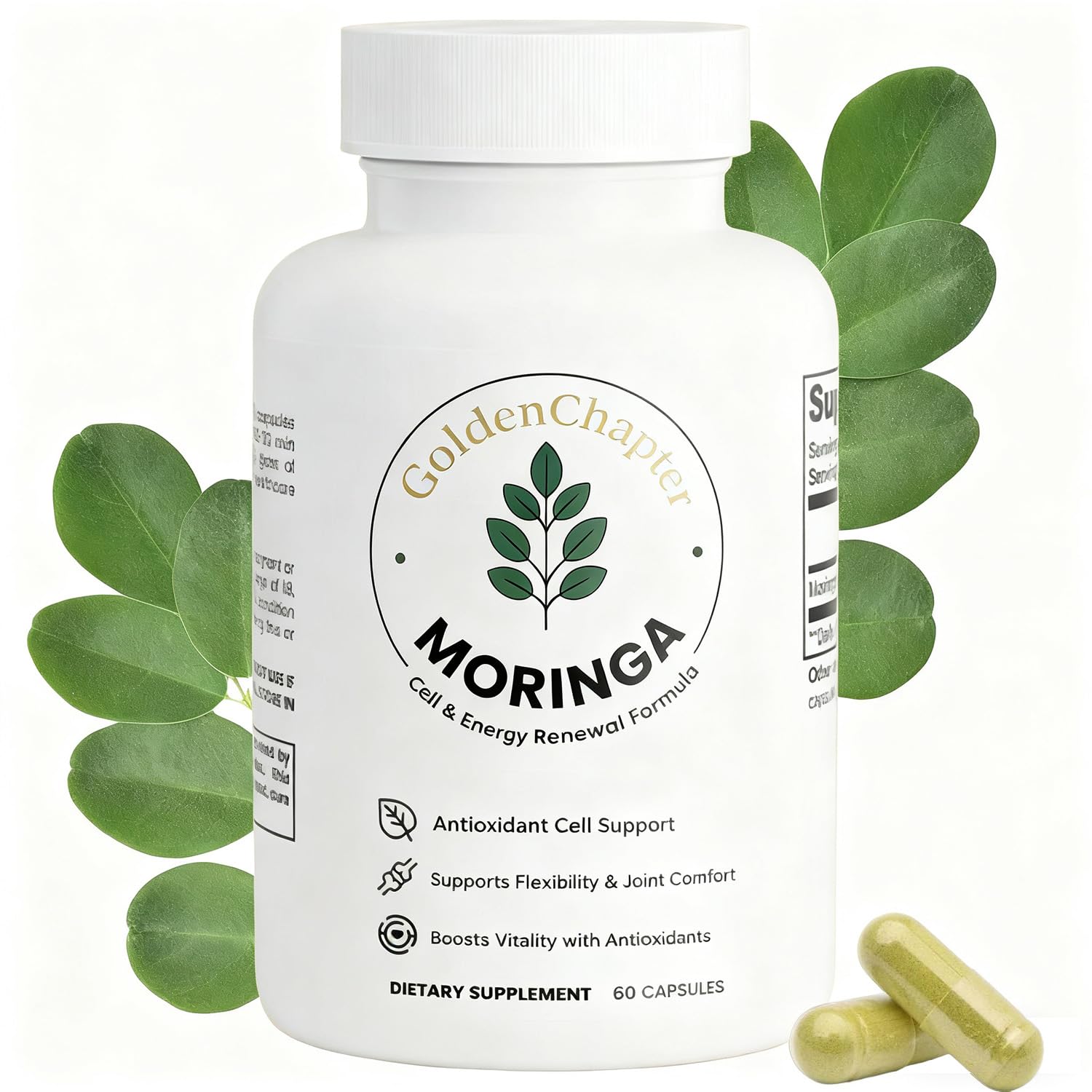 GoldenChapter Moringa Capsules 60 count front view